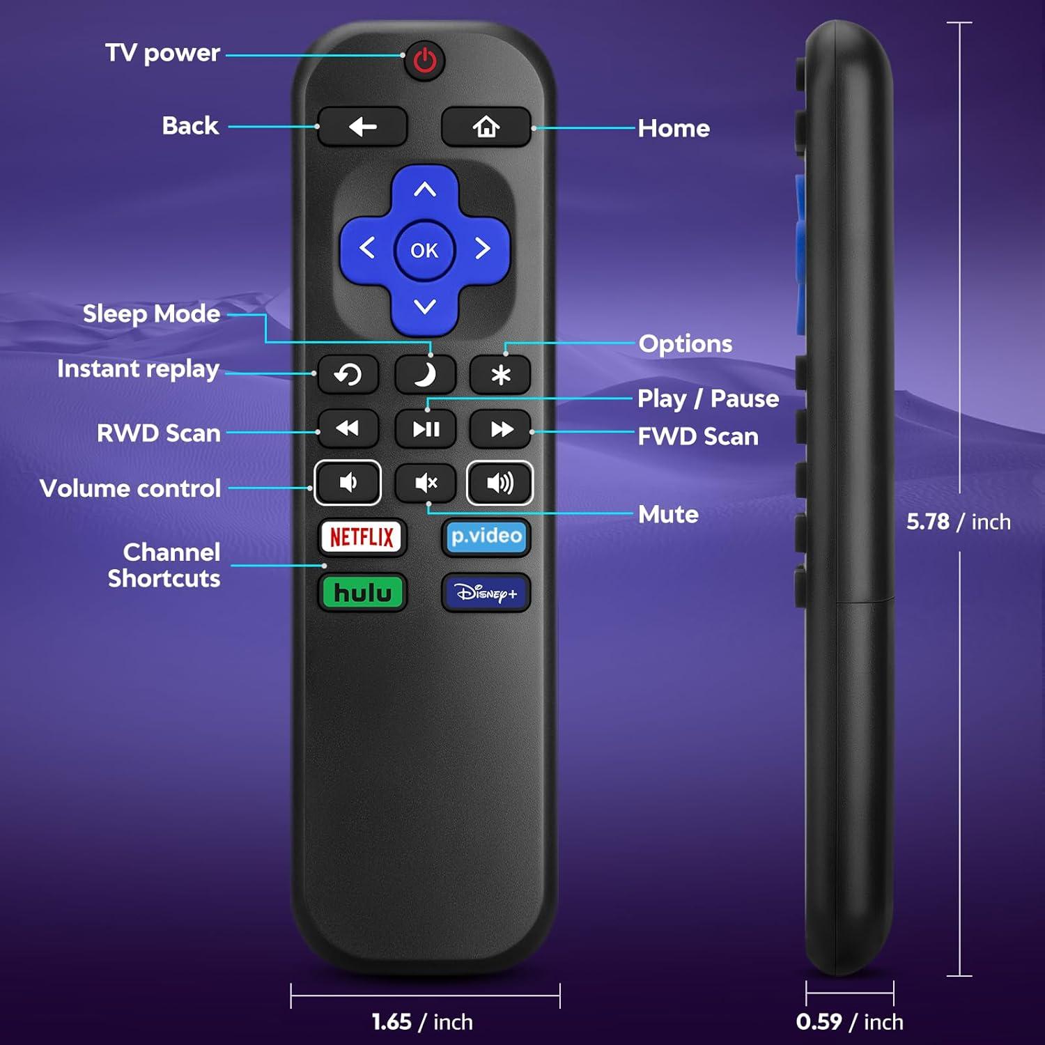 Control Remoto Reemplazo Angror N280 para TV Roku - Acceso Directo