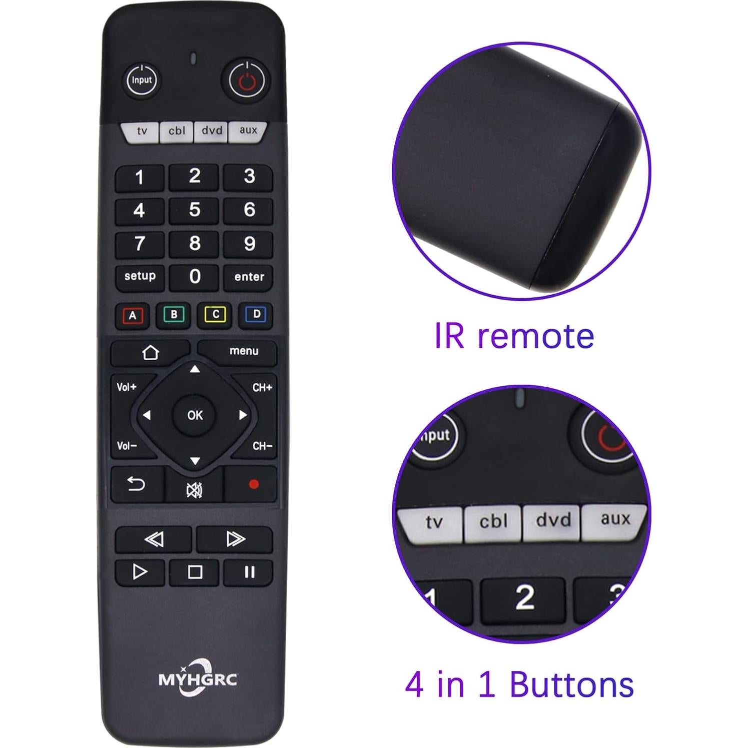 Control Remoto Universal MYHGRC 4 en 1 para TV y Audio
