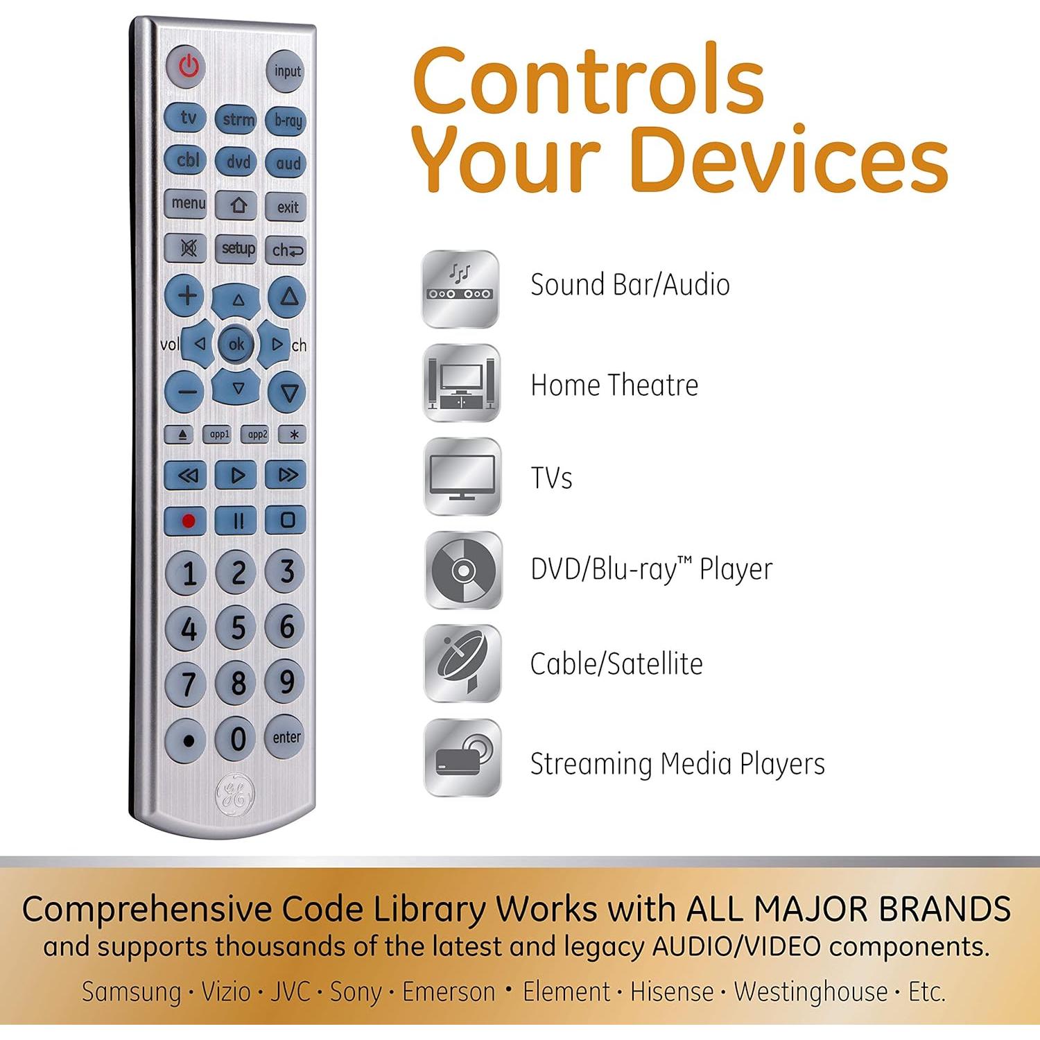Control Remoto Universal GE 6 Dispositivos Retroiluminado
