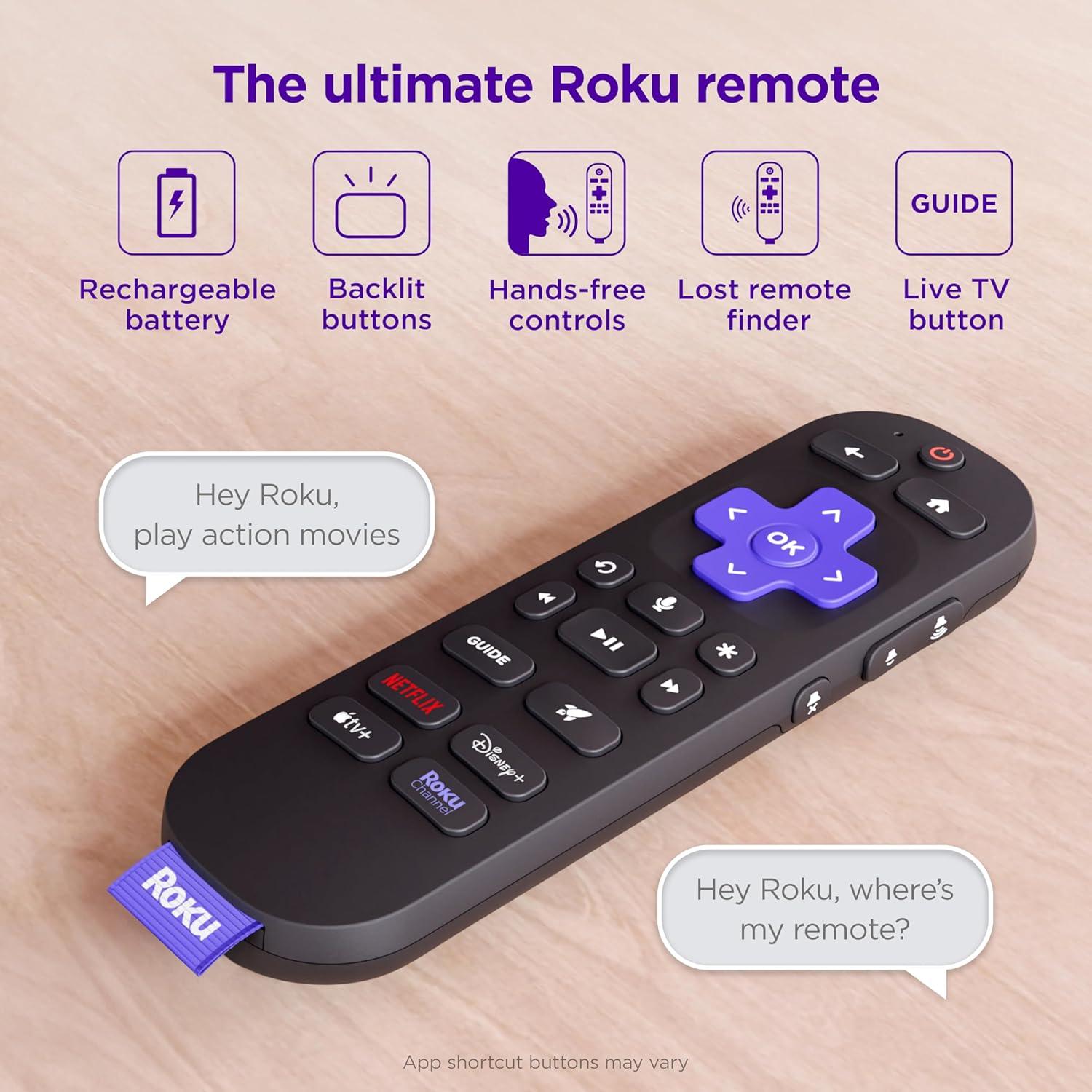 Control Remoto por Voz Pro Roku RCB1R Recargable USB-C