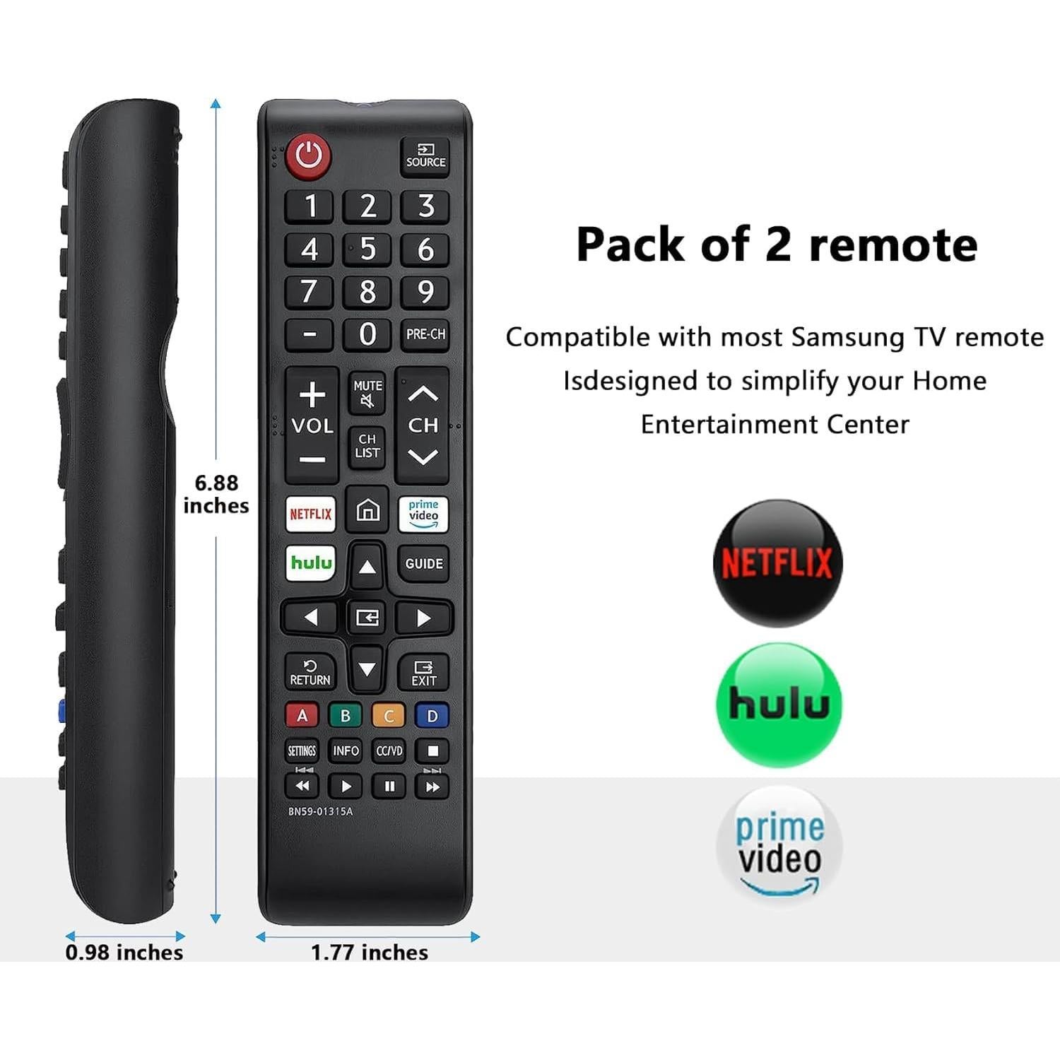 [Pack of 2] New Universal Remote Control for Samsung TV Remote Replacement Compatible with Samsung Smart TV, LED, LCD, HDTV, 3D, 4K Crystal UHD Series TV