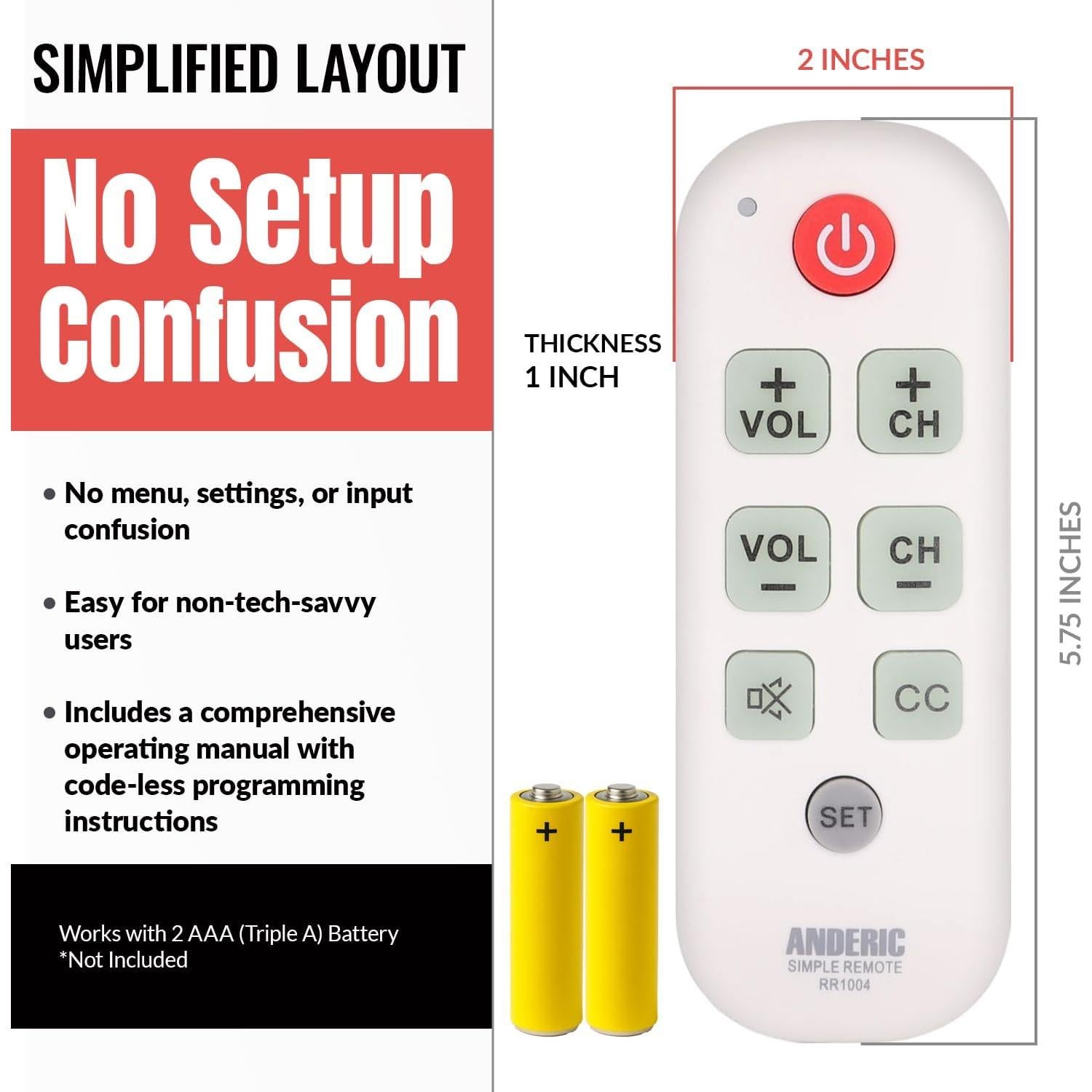 Control Remoto Universal Anderic RR1004 con Teclas Grandes