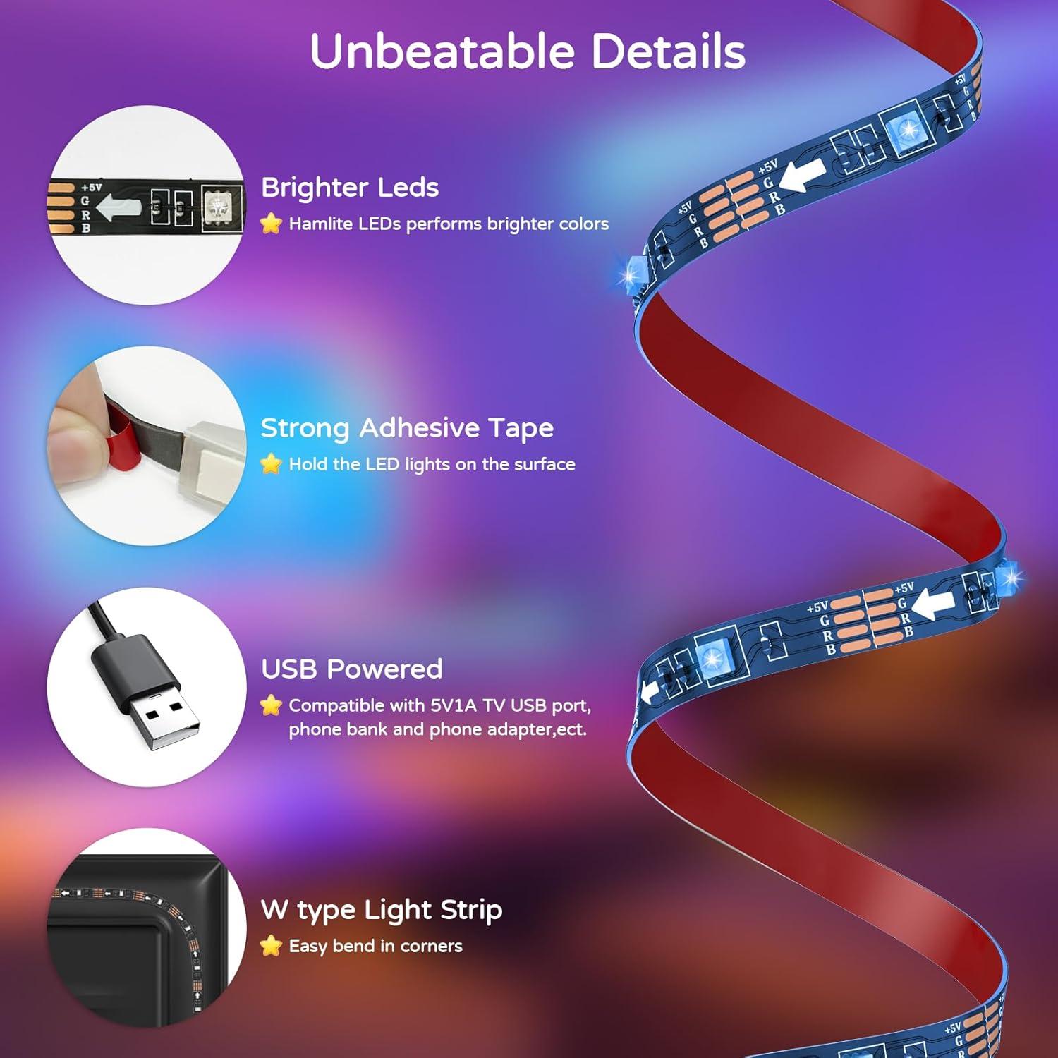 HAMLITE Luces LED RGB para TV 85-95" 6.4m USB Control Remoto