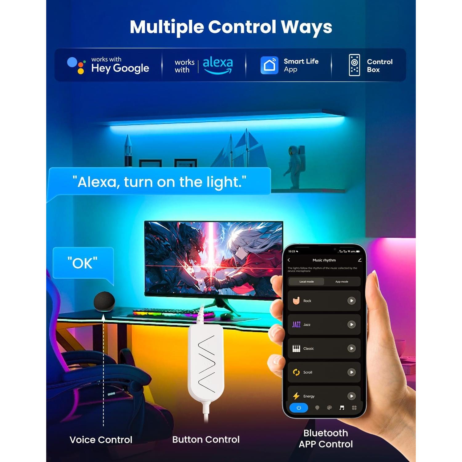 Tira de Luz LED RGB 3m SUNLINKCO para TV 32-43" Control APP