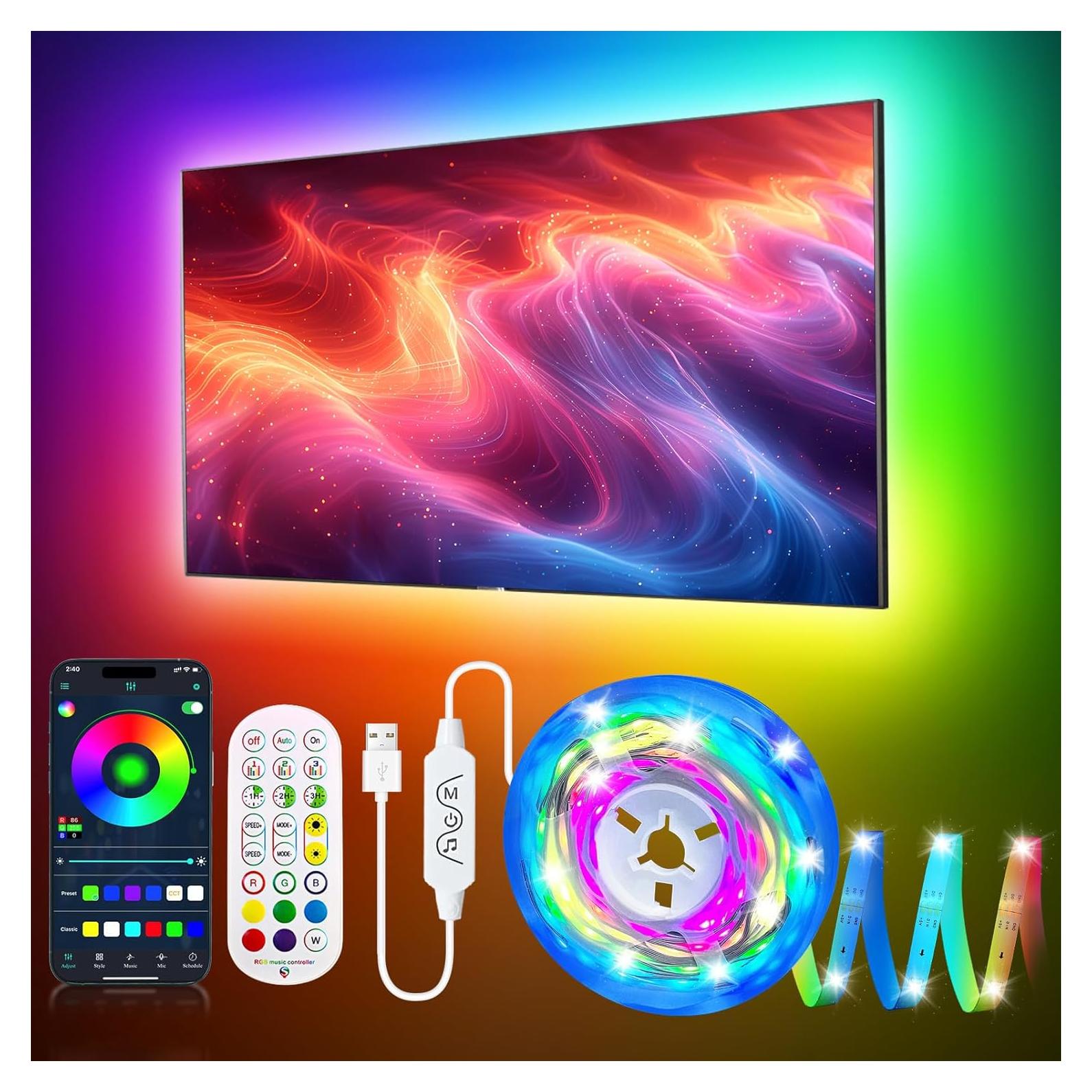 Fondo de luz LED DTQJ 5m RGBIC para TV 55-70" con APP