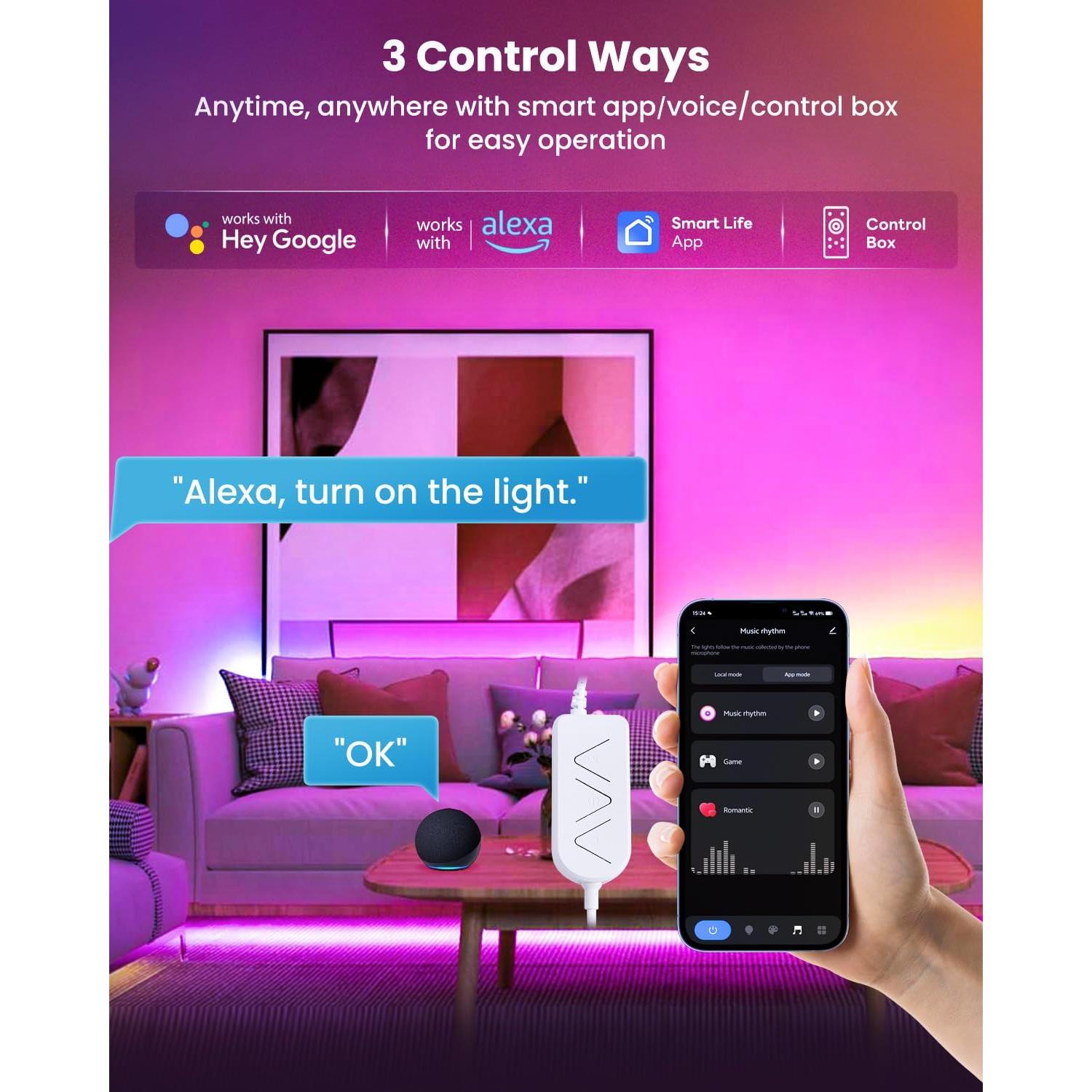 Tira LED RGB+IC 7.92m Pak para TV 75-100" con control APP