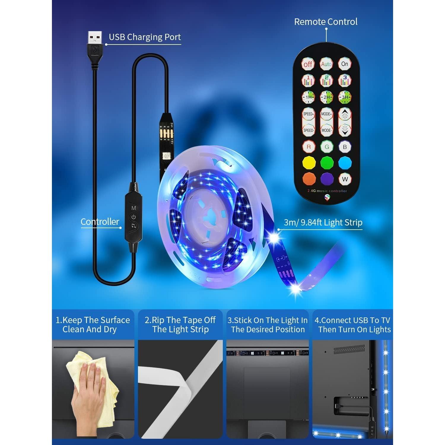 Luces LED Daymeet 4.0m RGB para TV 101.6-165.1cm con APP