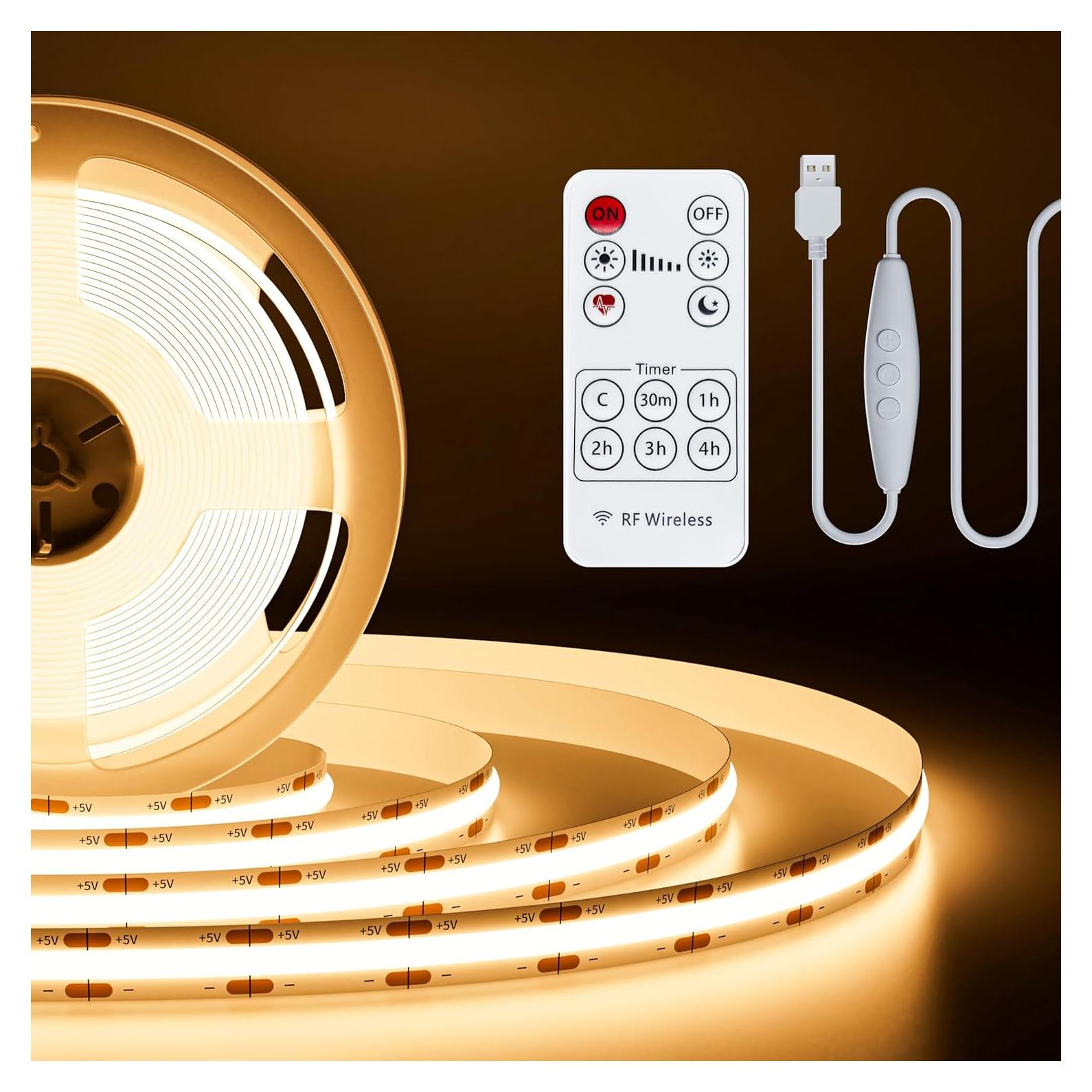 Tira de Luz LED COB PAUTIX 2m 3000K Regulable con Control Remoto