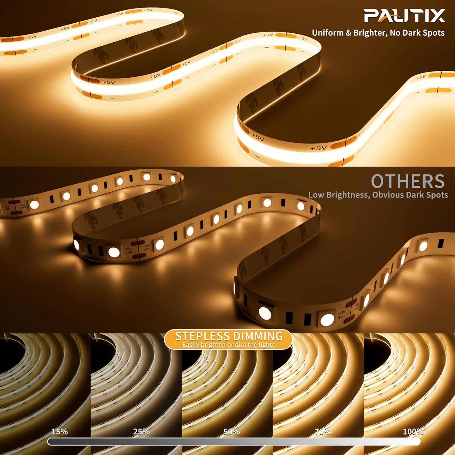 Tira de Luz LED COB PAUTIX 2m 3000K Regulable con Control Remoto