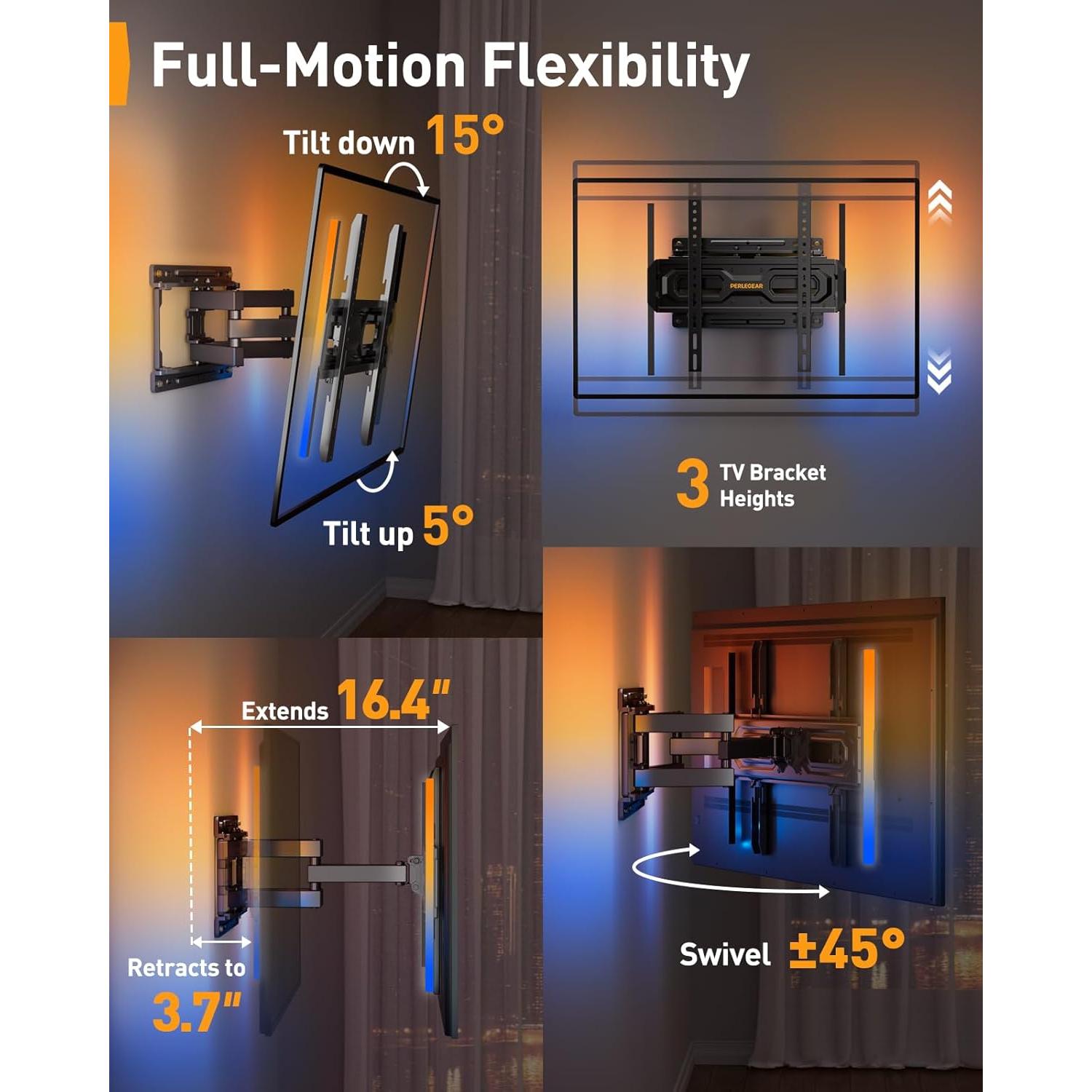 Soporte de Pared para TV Perlegear PGMF20 con Luces LED 26-65"