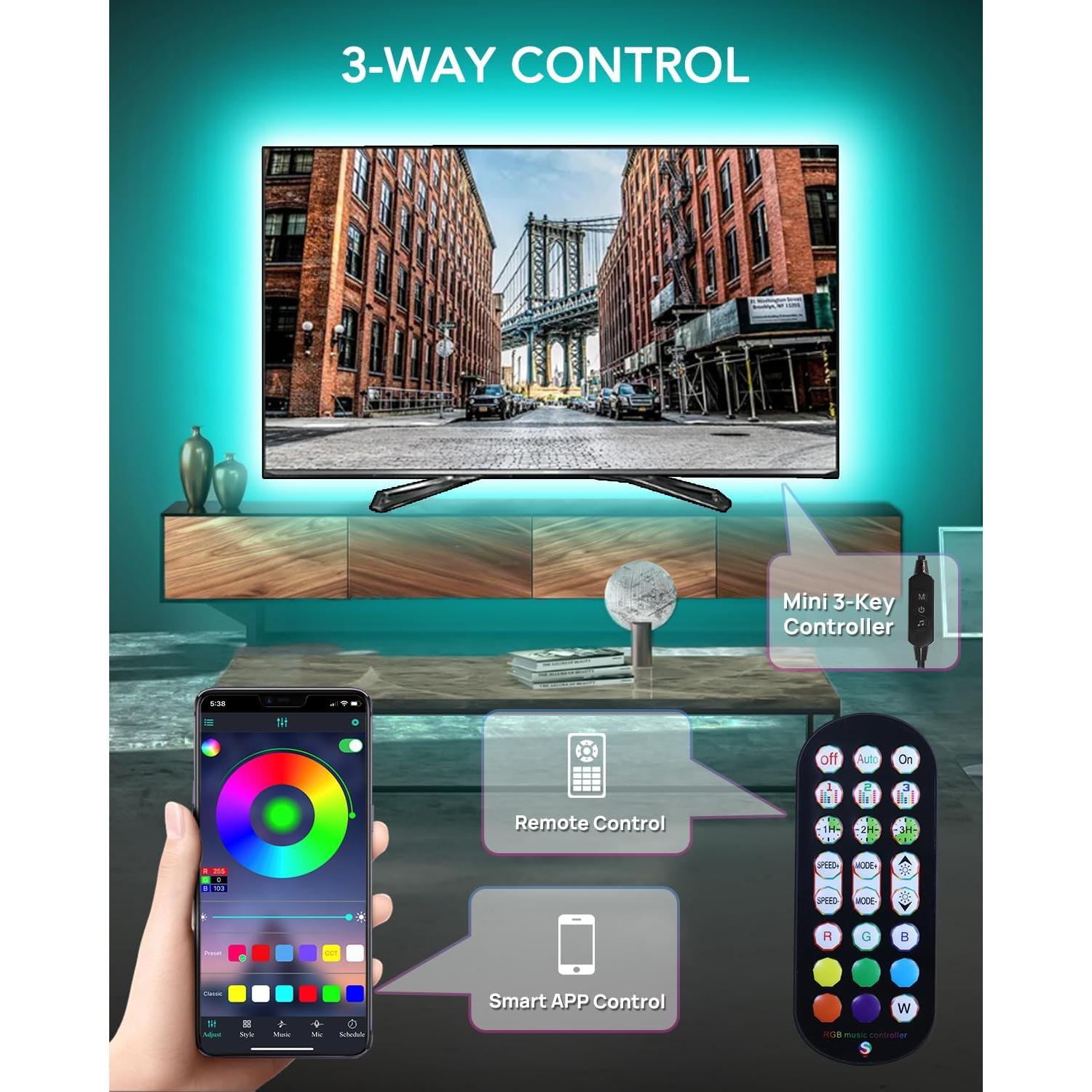 Luces LED MATICOD 5m RGB para TV 140-178cm Control APP