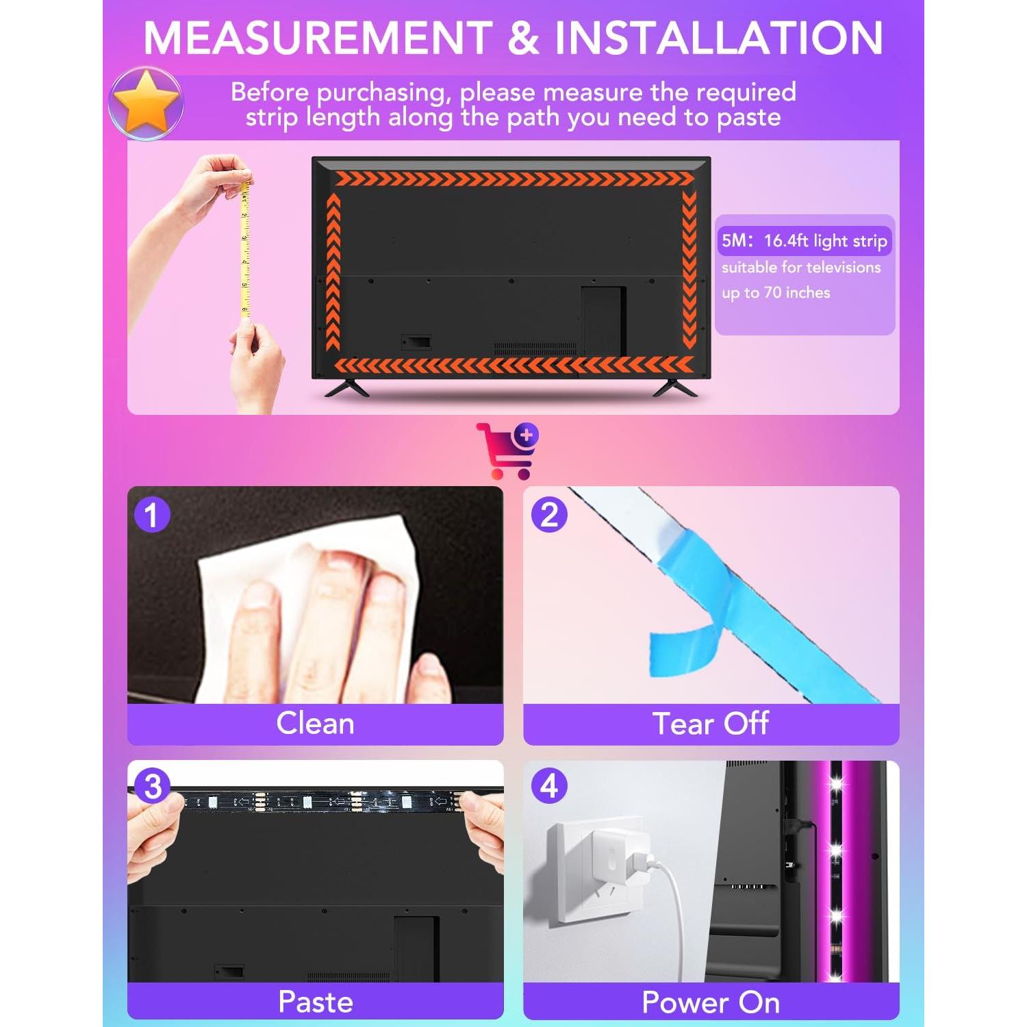 Luces LED MATICOD 5m RGB para TV 140-178cm Control APP