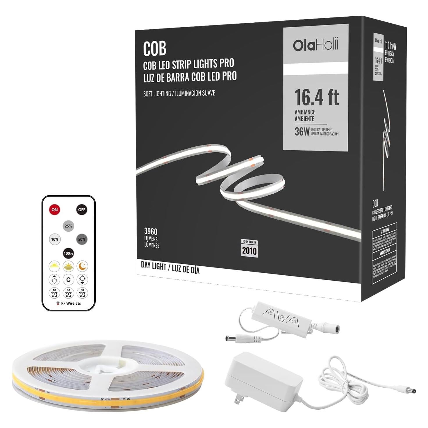 Tira de Led COB 5m Olaholii 6500K Regulable Luz Blanca