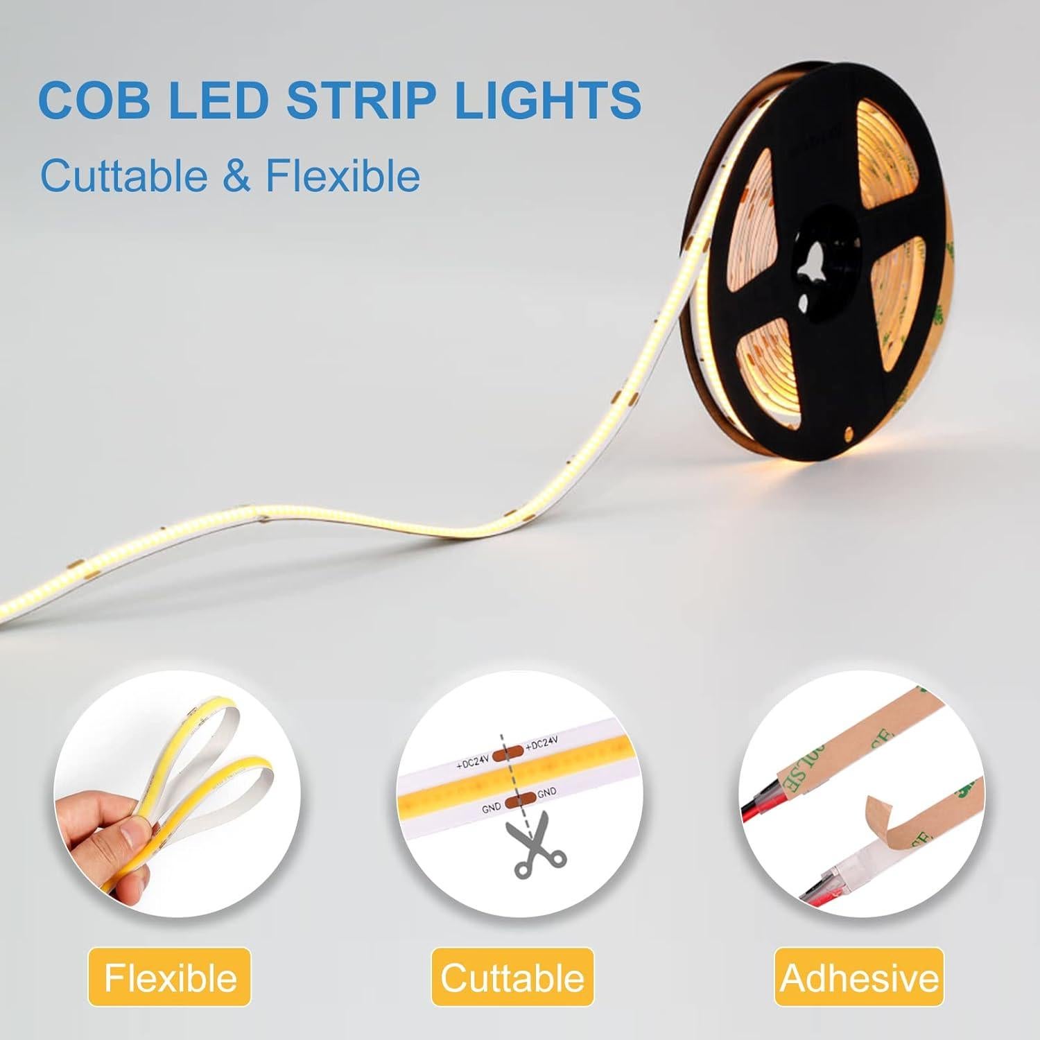 Tira de luces LED COB 5m 6000K LLTOP flexible cortable