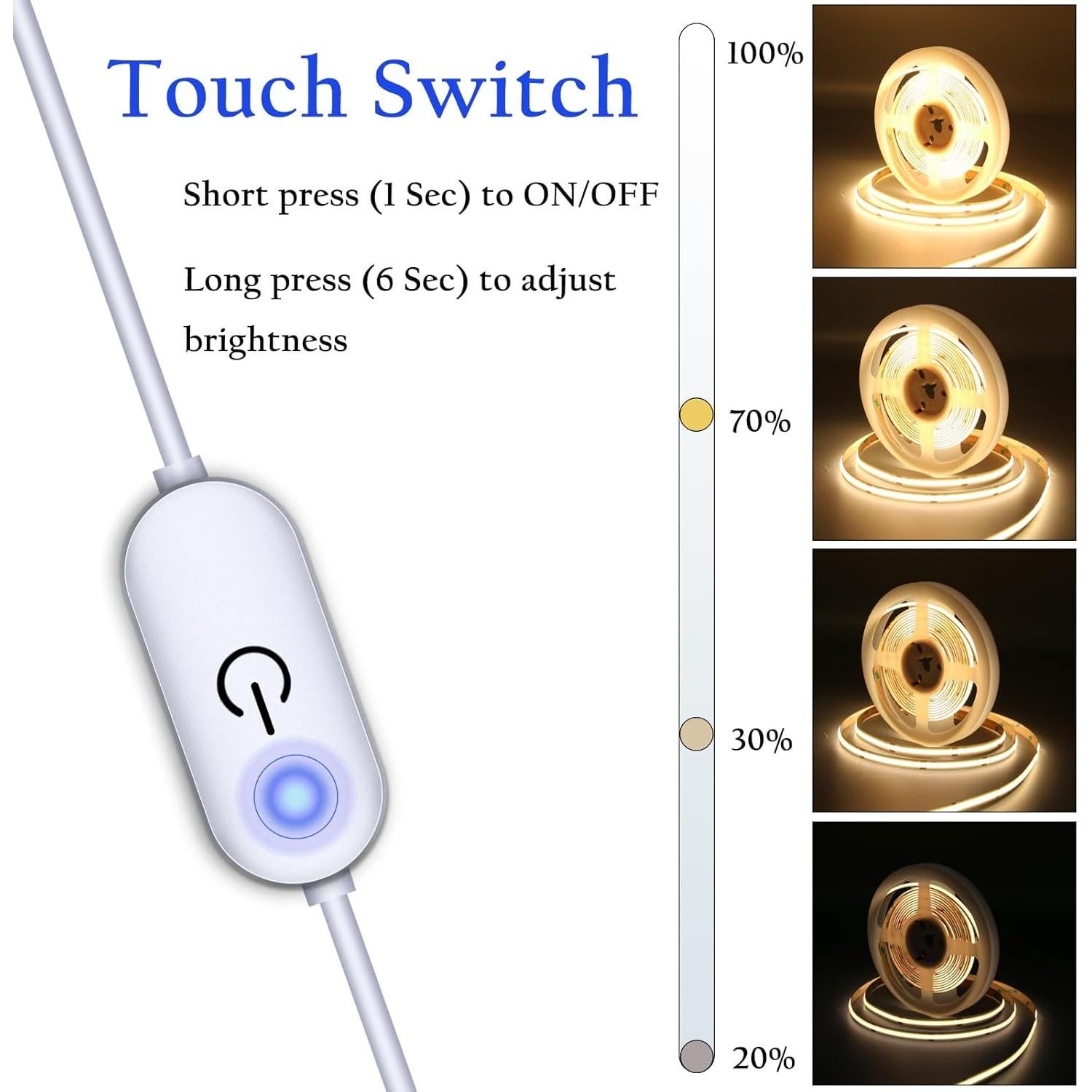 Tira LED COB 2m 3000K UVTaoYuan USB Regulable 10W