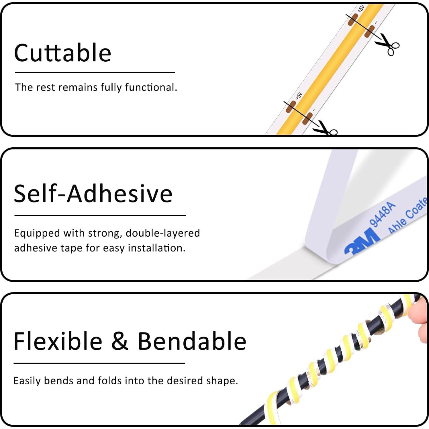 Tira LED COB 2m 3000K UVTaoYuan USB Regulable 10W