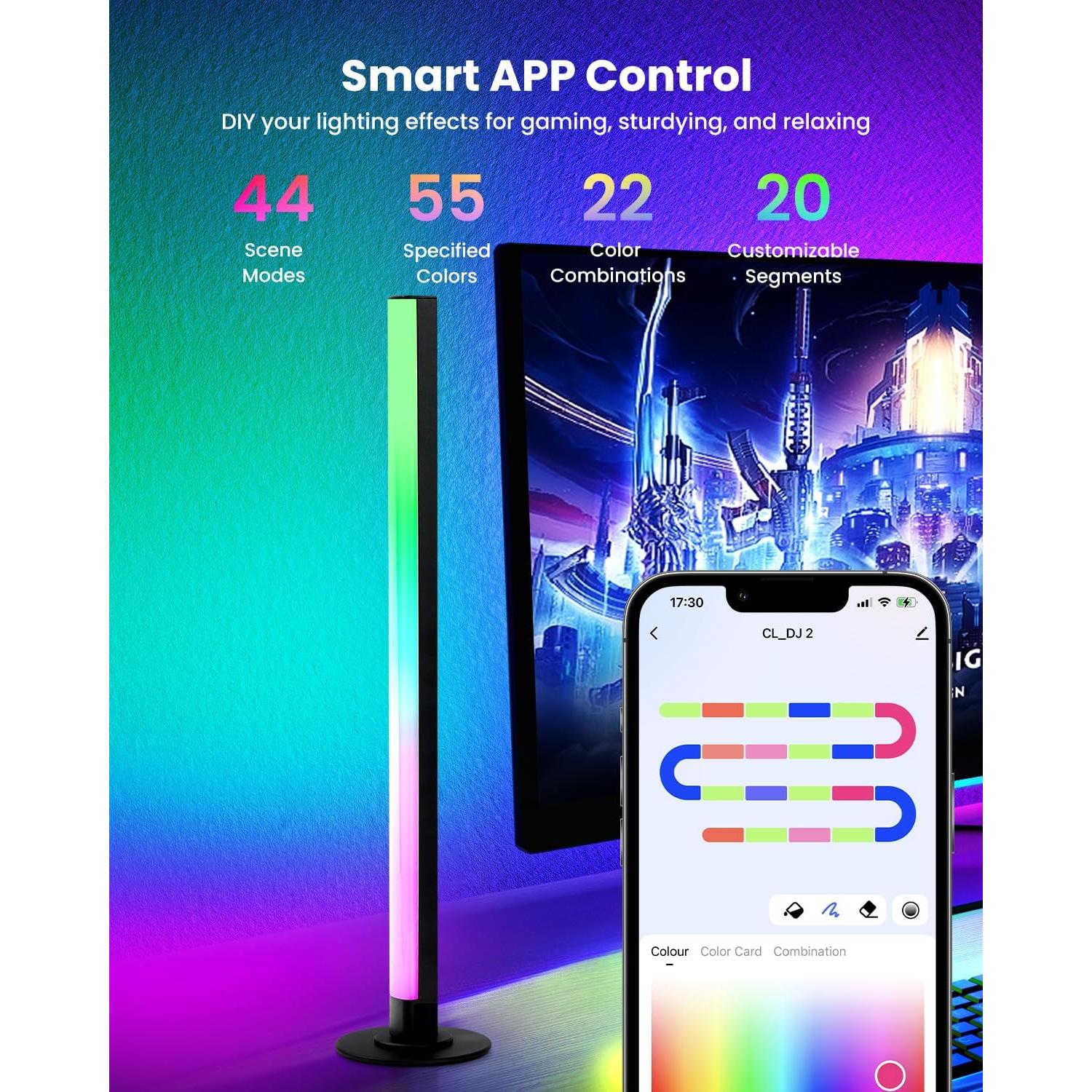 Barras de Luz LED RGB+IC SUNLINKCO 38 cm Control APP y Voz