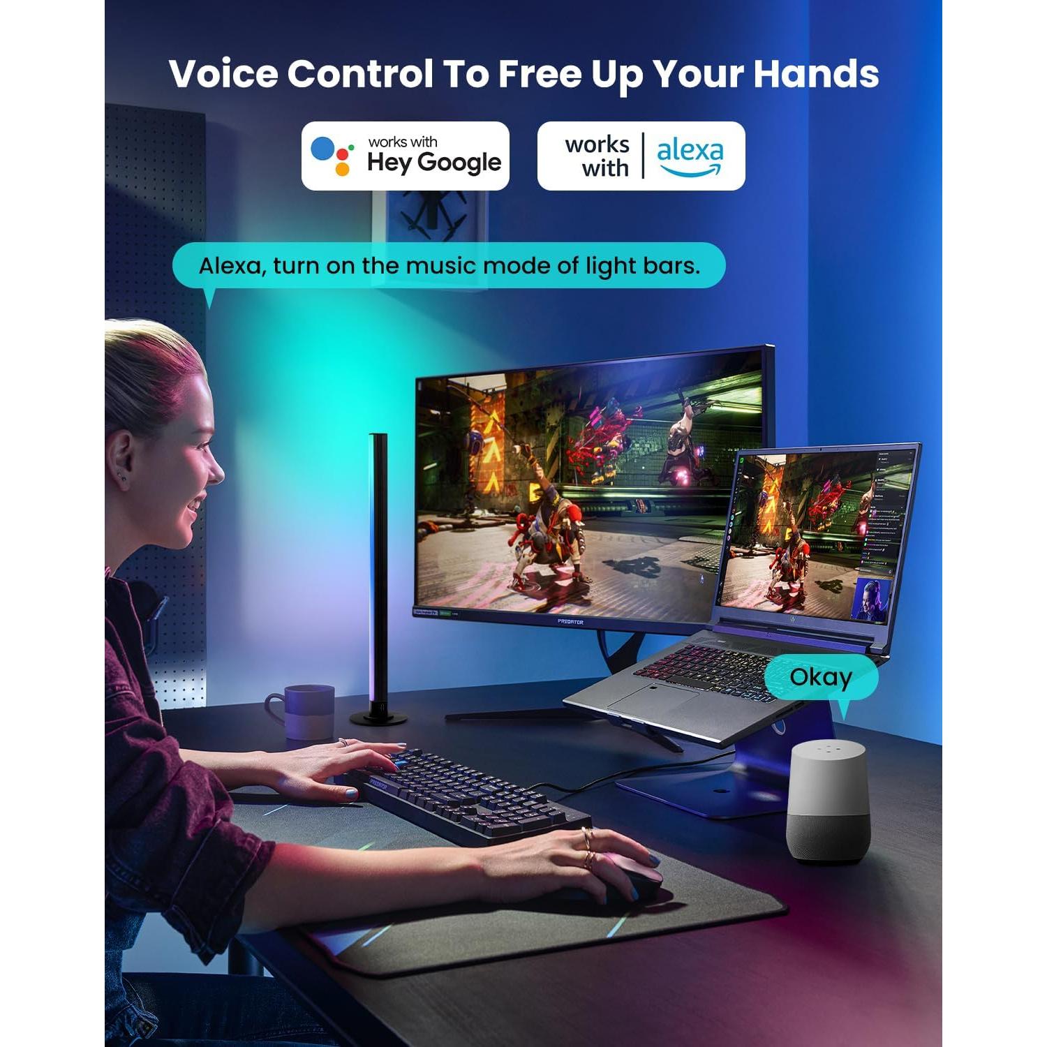 Barras de Luz LED RGB+IC SUNLINKCO 38 cm Control APP y Voz