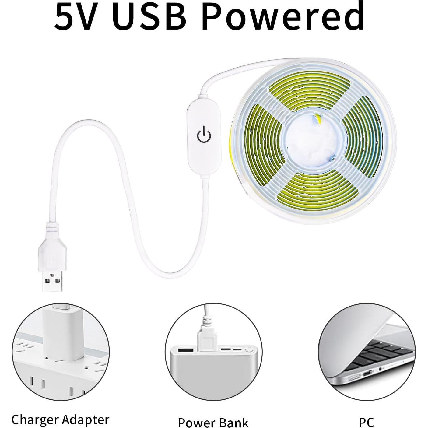 Tira de luz LED COB 1m TUNICHX 320 LEDs USB 6500K