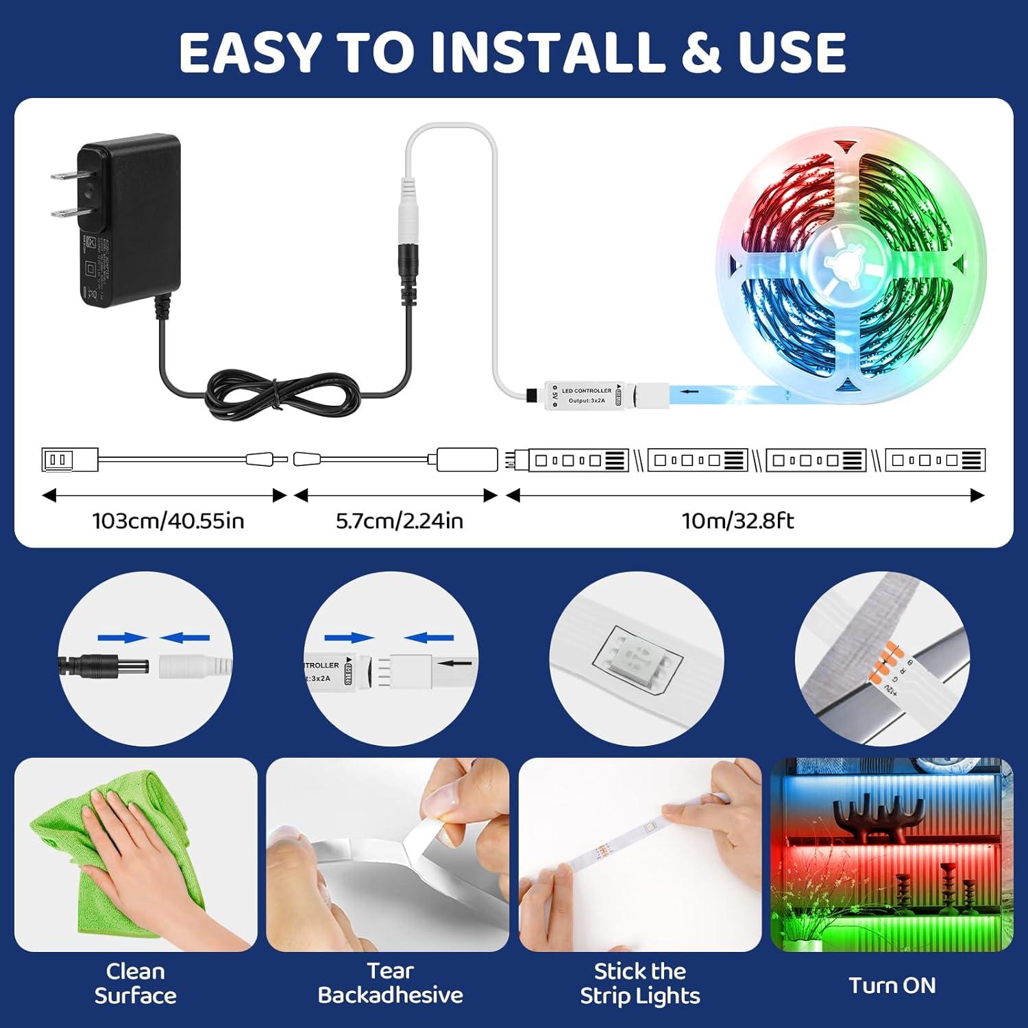 Tira de Luz LED RGB 10M HUEMIHUI con Control Remoto IR