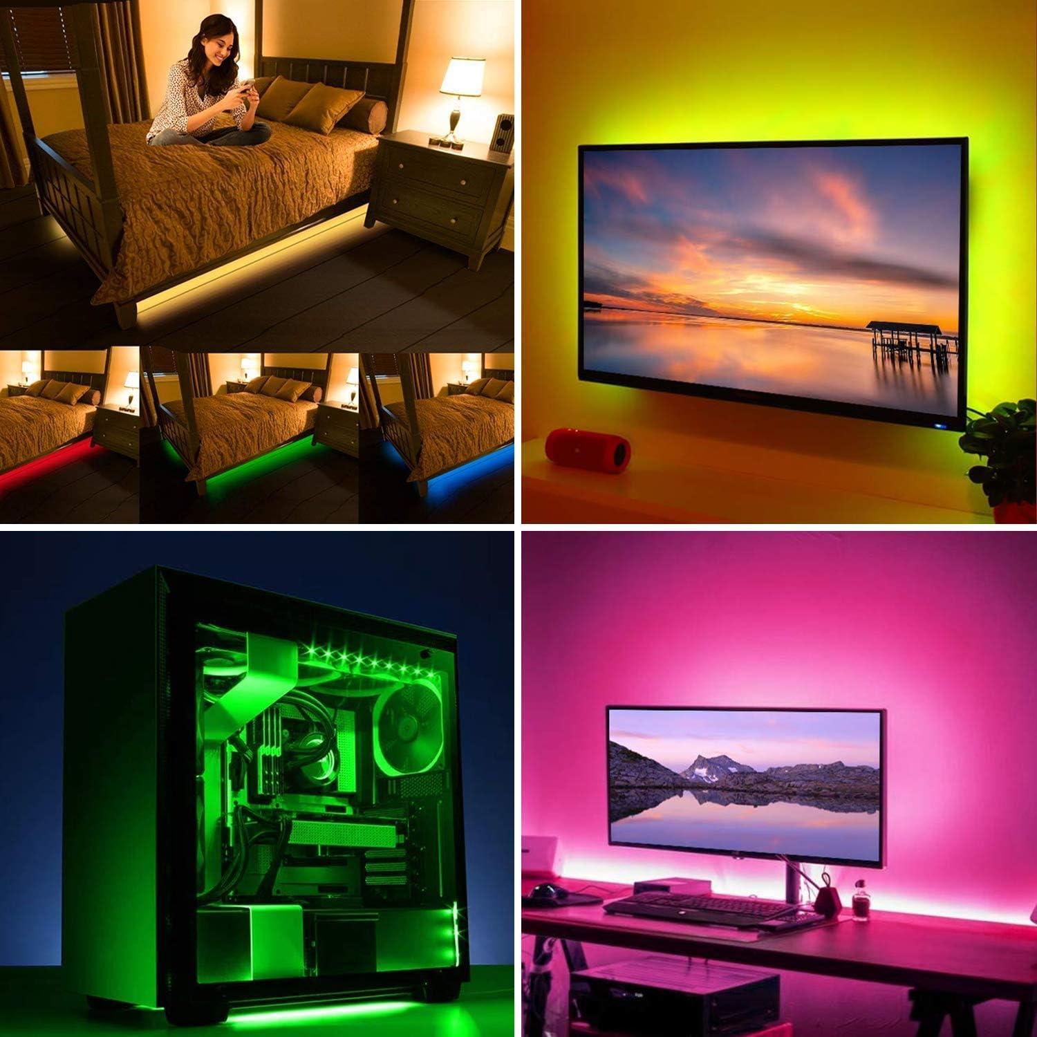 HOUHUI Kit de Luces LED Strip RGB 2m USB con Control Remoto