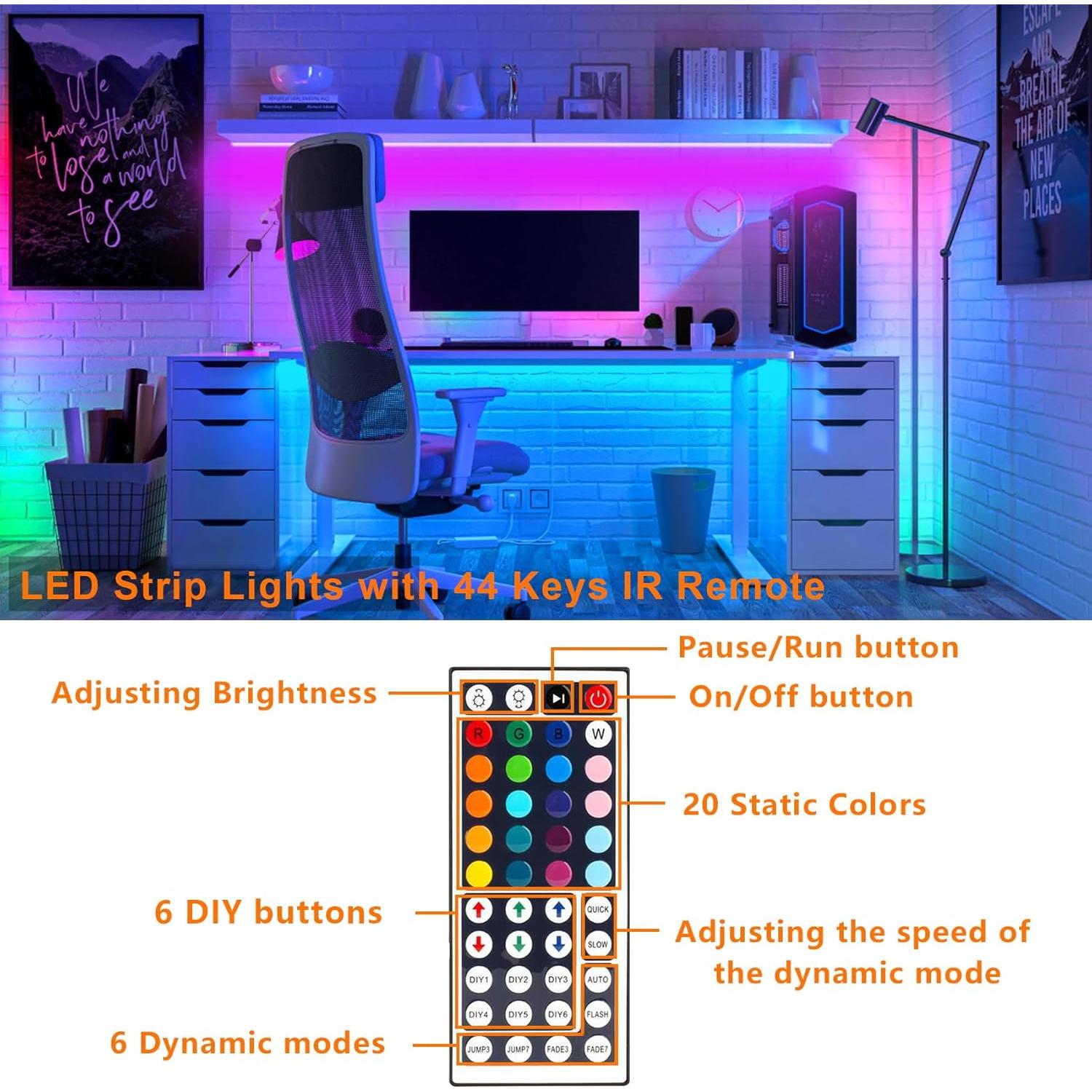 HOUHUI Kit de Luces LED Strip RGB 2m USB con Control Remoto