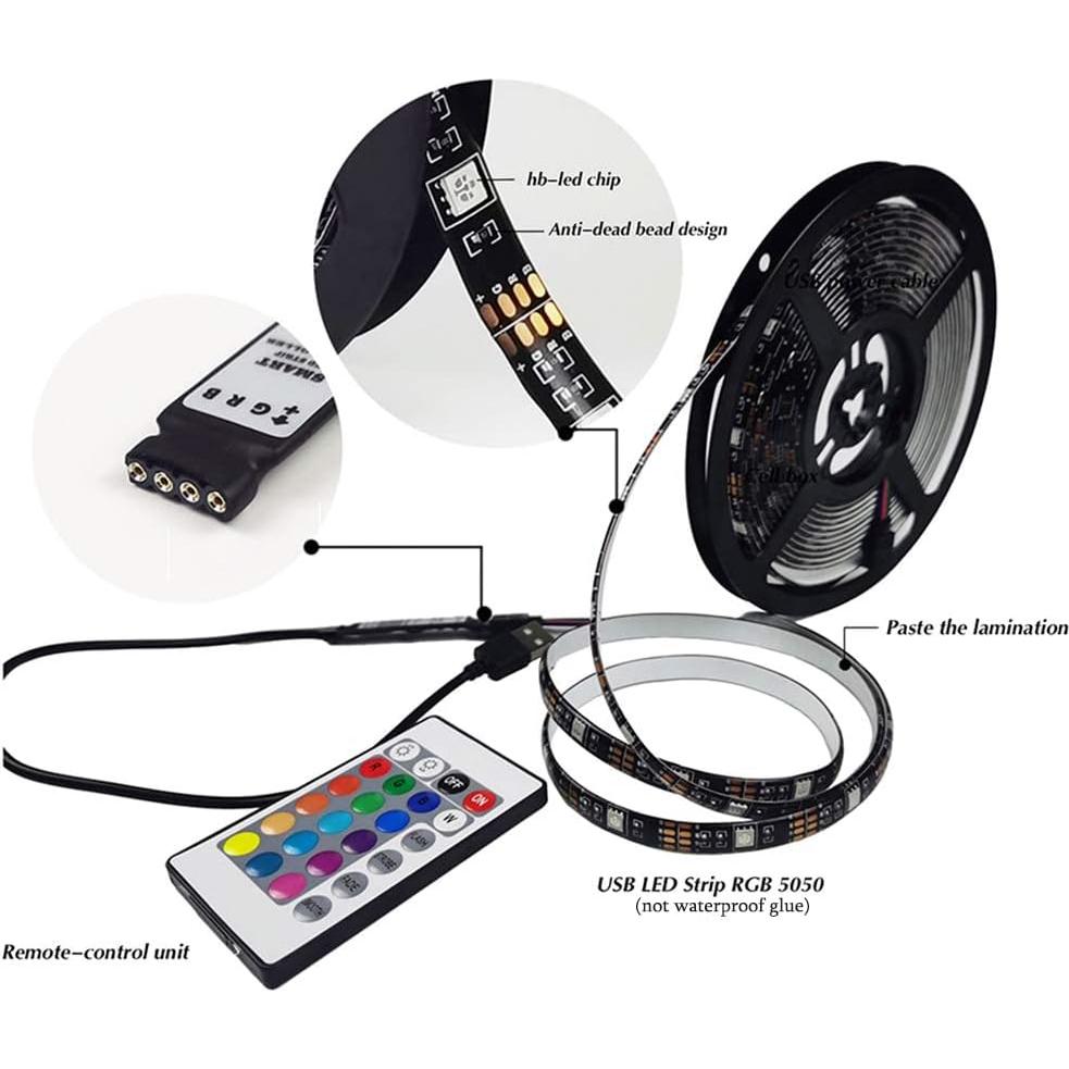 Tira LED RGB 5m USB 30 LEDs Control Remoto Decorativa