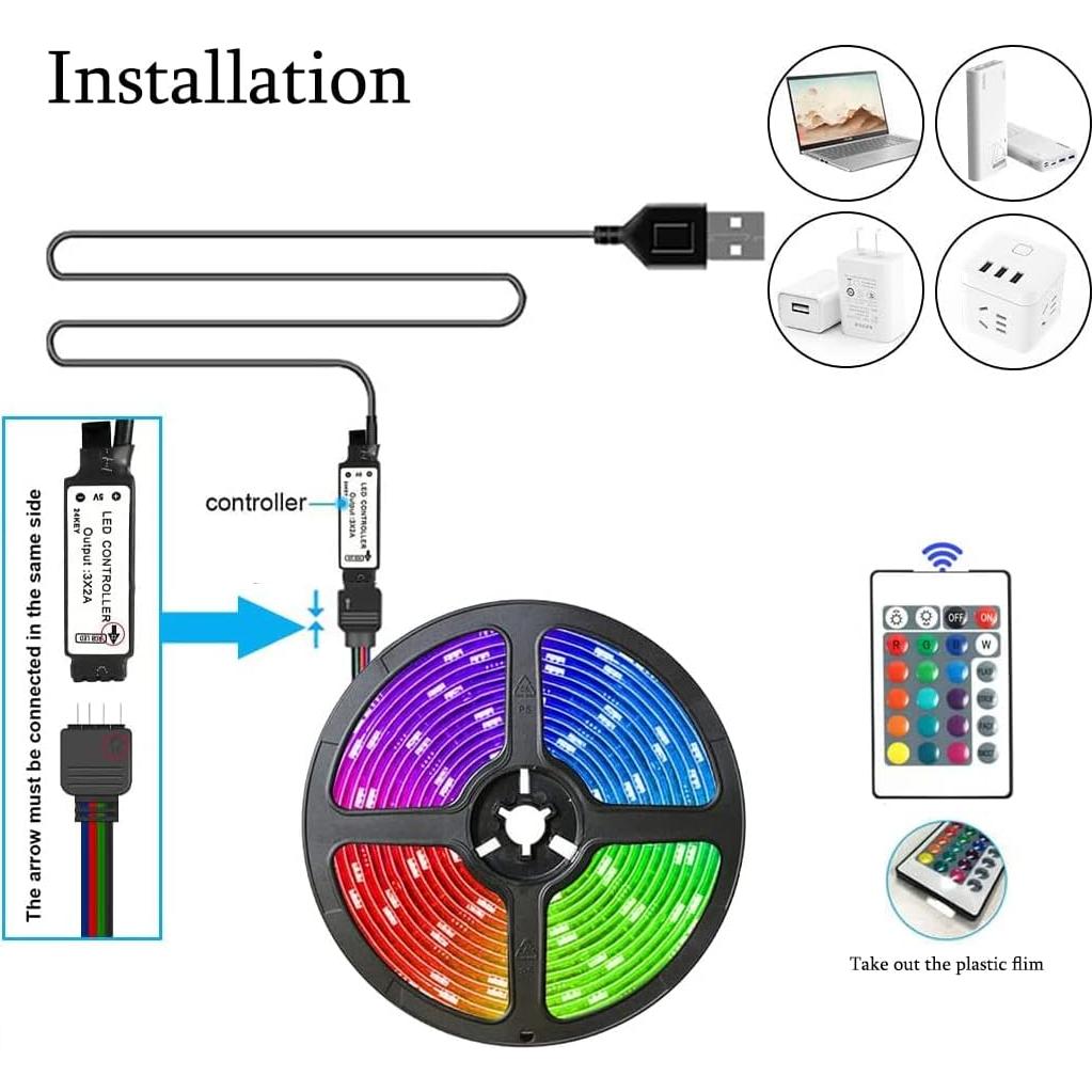 Tira LED RGB 5m USB 30 LEDs Control Remoto Decorativa