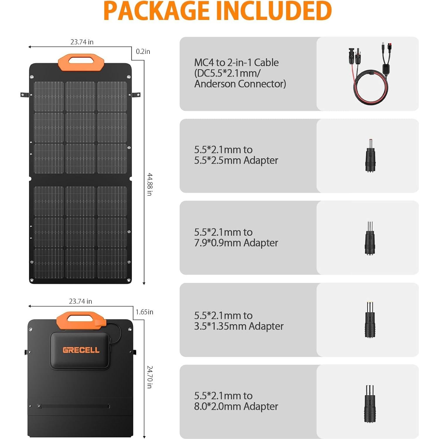 Panel Solar Plegable GRECELL 100W Alta Eficiencia 24%