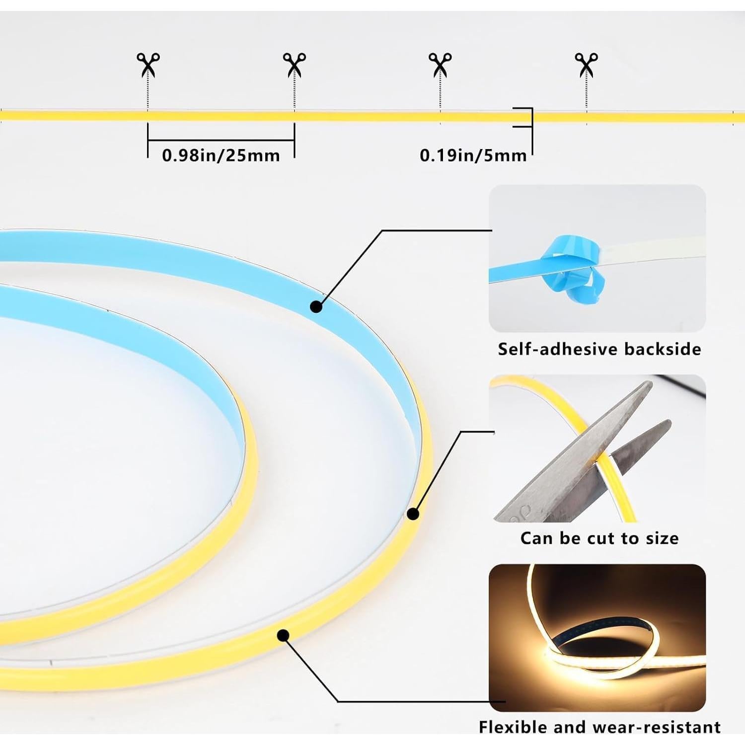 Tira de Luz LED COB 2M CUBITOR USB Tipo-C Regulable 6000K