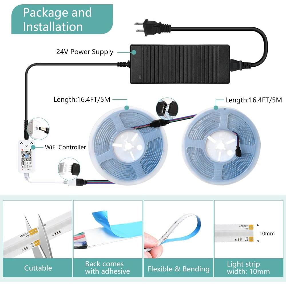 Tira de LED RGB COB INDARUN 10m 5760 LEDs Control Remoto