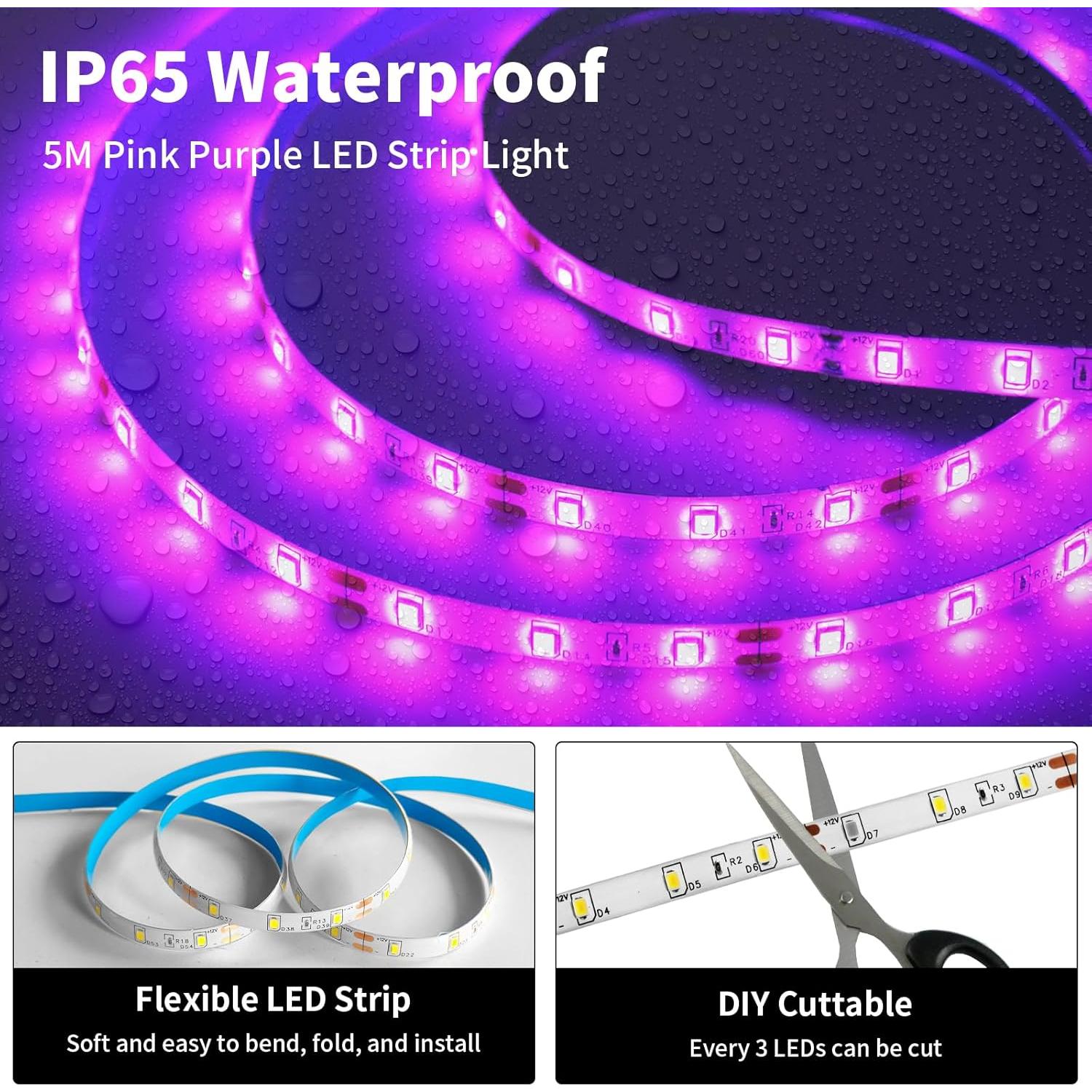 Tira LED Rosa 5m iNextStation 300 LEDs Flexible 12V