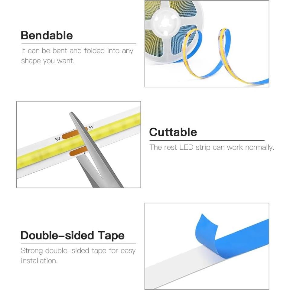 Tira de Luz LED COB 1m 2Pack LFKJ Blanca 6000K USB