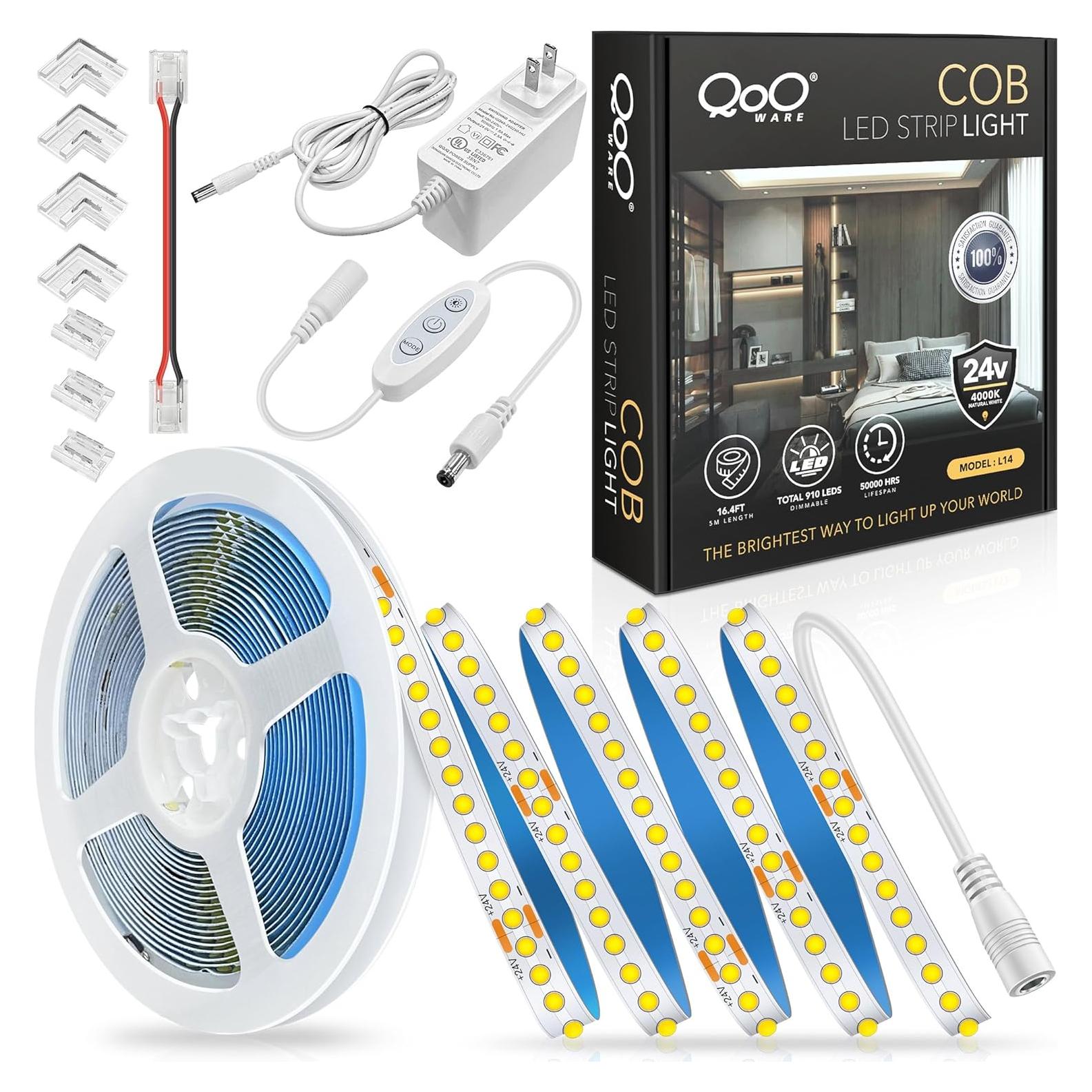 Tira de LED COB 5m QooWare 4000K Regulable 910 LEDs Blanca