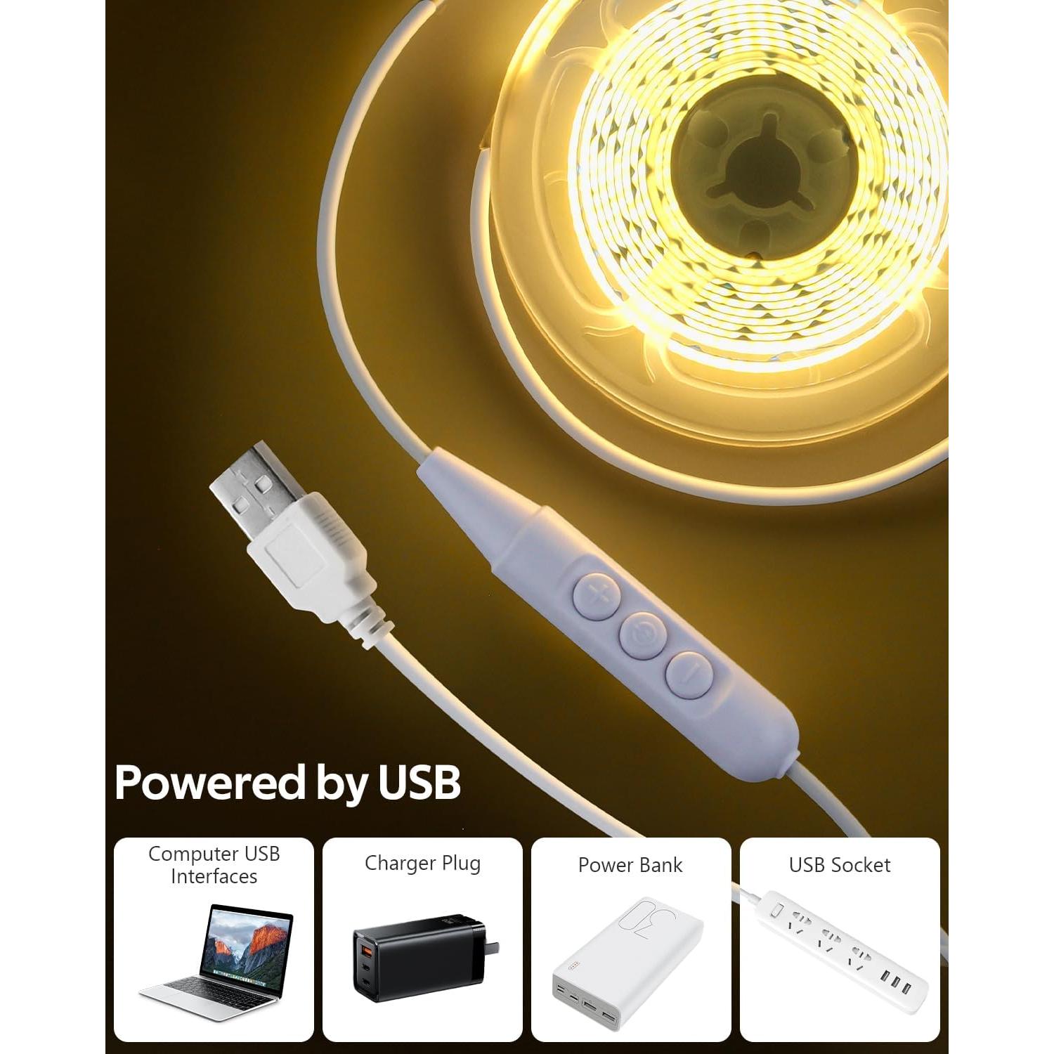 Tira LED COB Aclorol 4M 3000K Dimmable USB Luz de Fondo