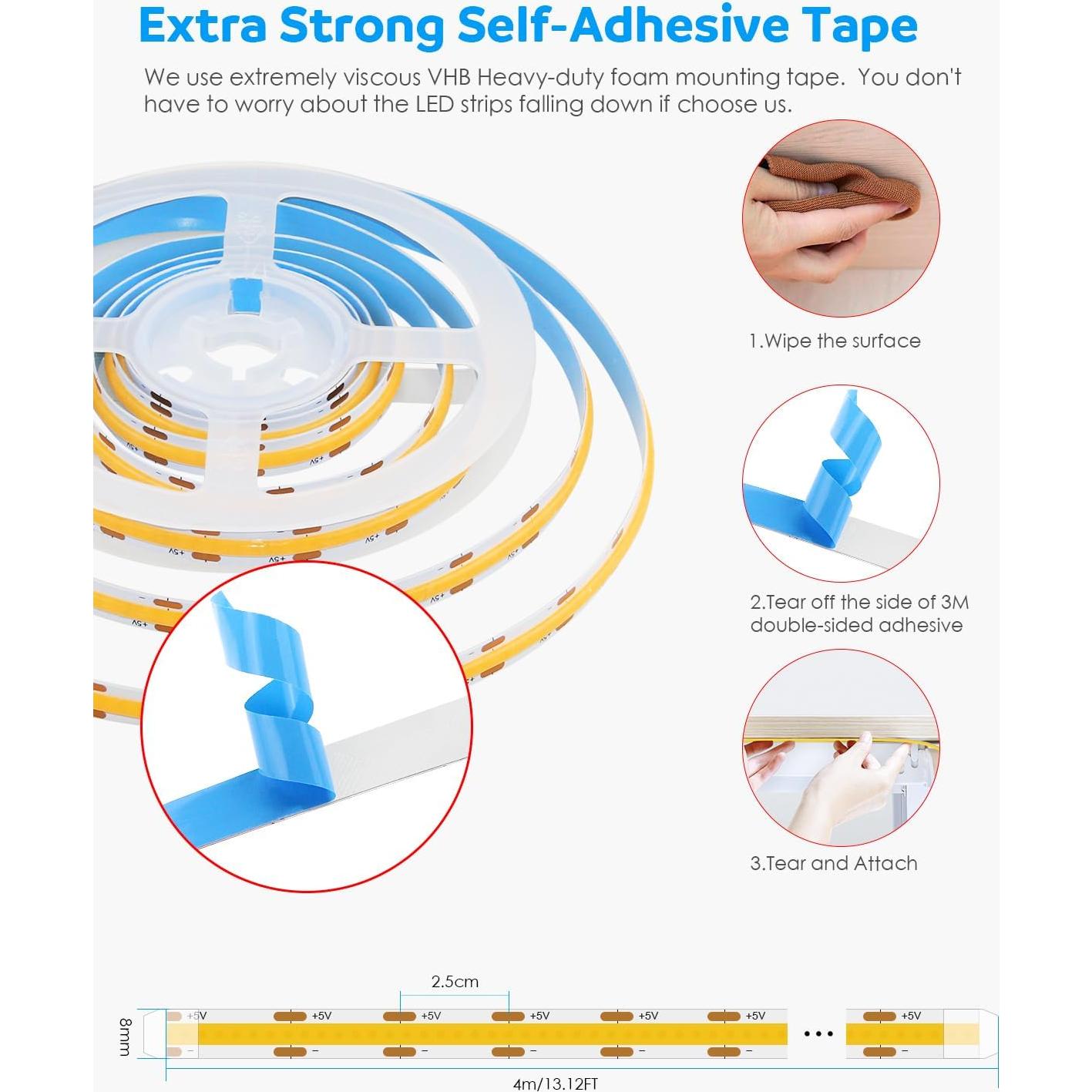 Tira LED COB Aclorol 4M 3000K Dimmable USB Luz de Fondo