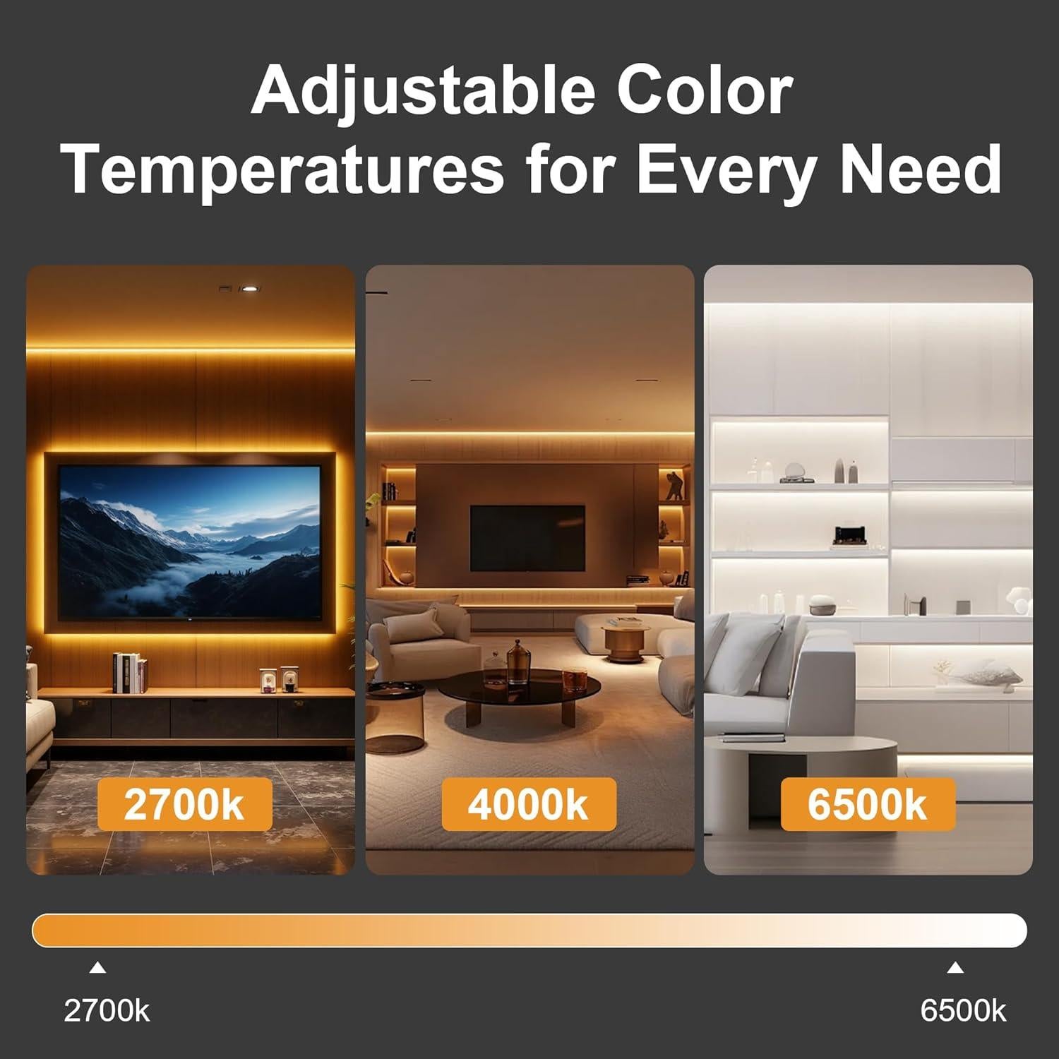 Tiras de luces LED COB NoxLumina 5m regulables 2700K-6500K