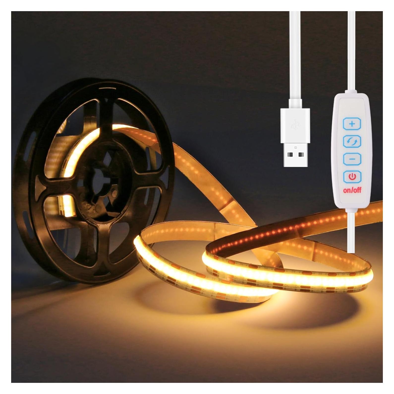 Tira de Luz LED COB 5V USB 1m 640 LEDs Regulable 6000K