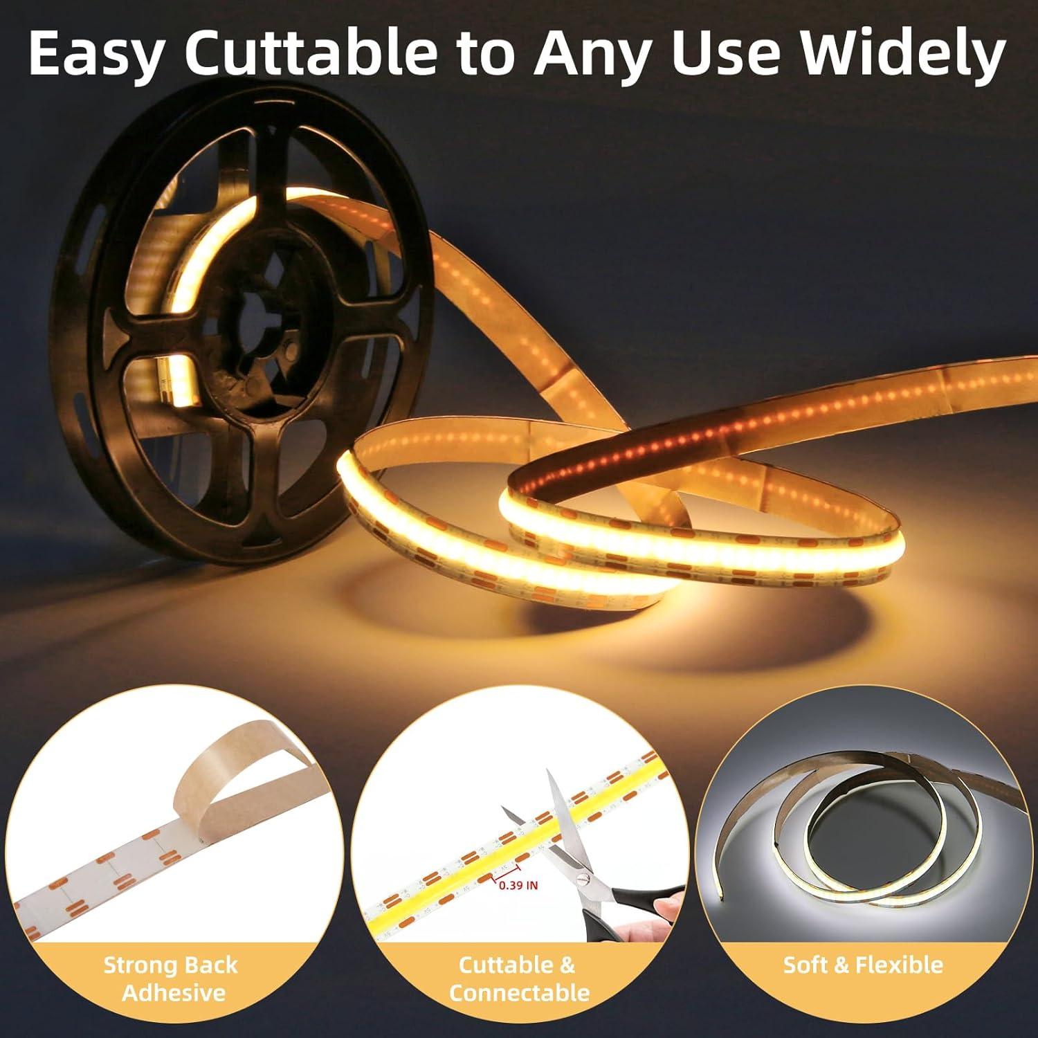 Tira de Luz LED COB 5V USB 1m 640 LEDs Regulable 6000K