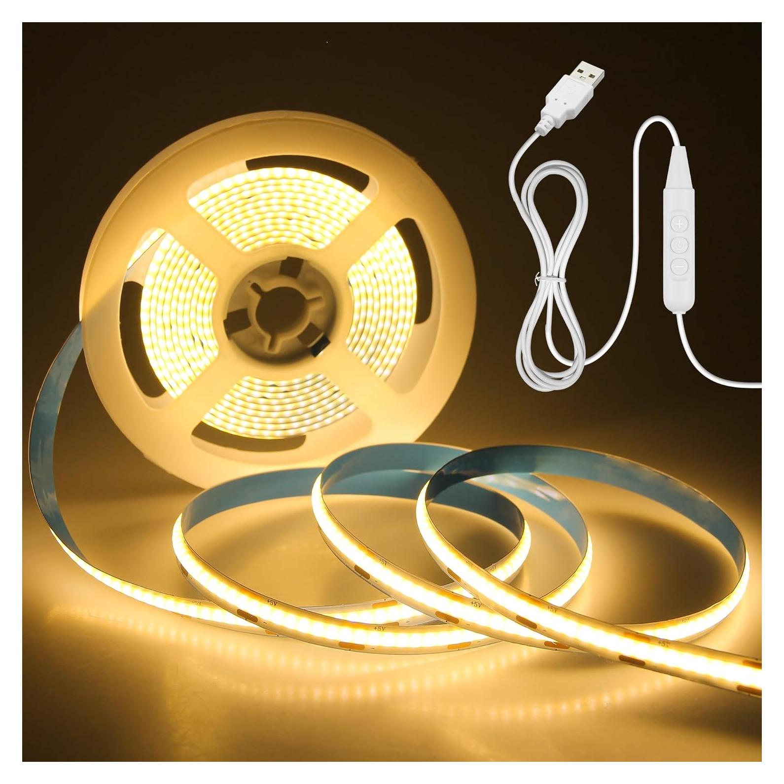 Tira LED COB Aclorol 3.00m Cálido Blanco USB Regulable 960 LEDs