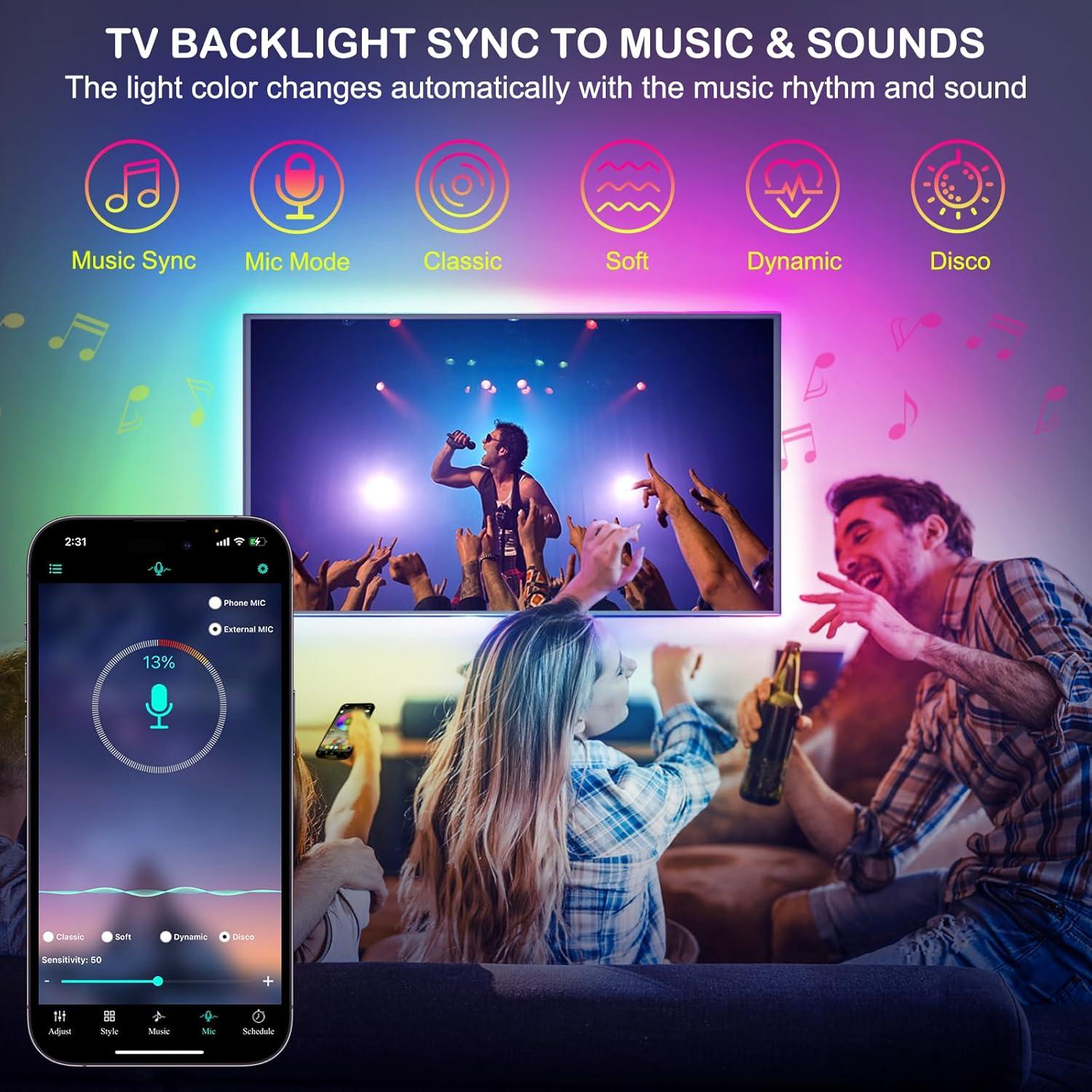 Tiras LED RGB HOUHUI 4m para TV 81-165cm con App y música
