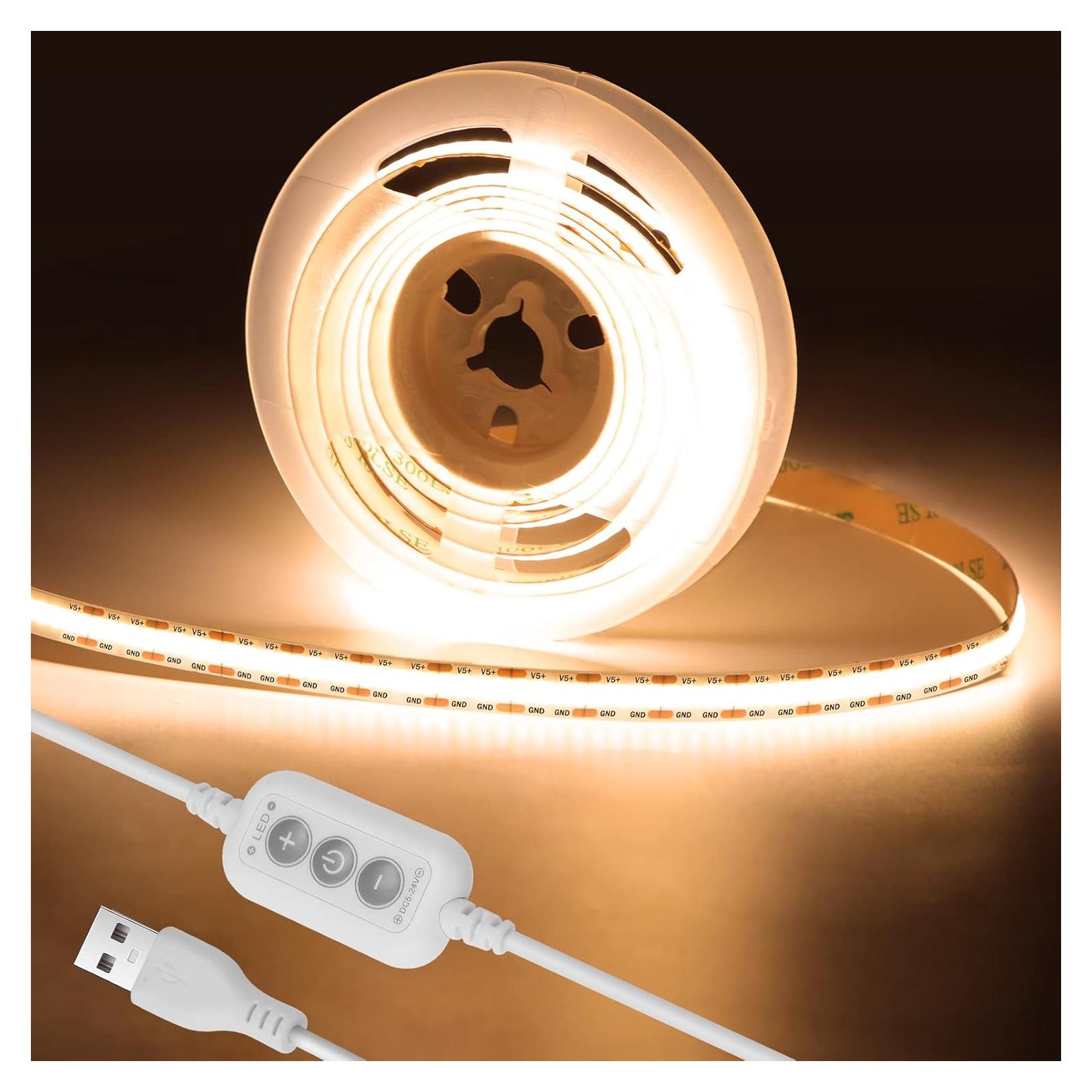 Tira de luces LED COB USB 1.5m 3000K QiGe regulable 480LEDs