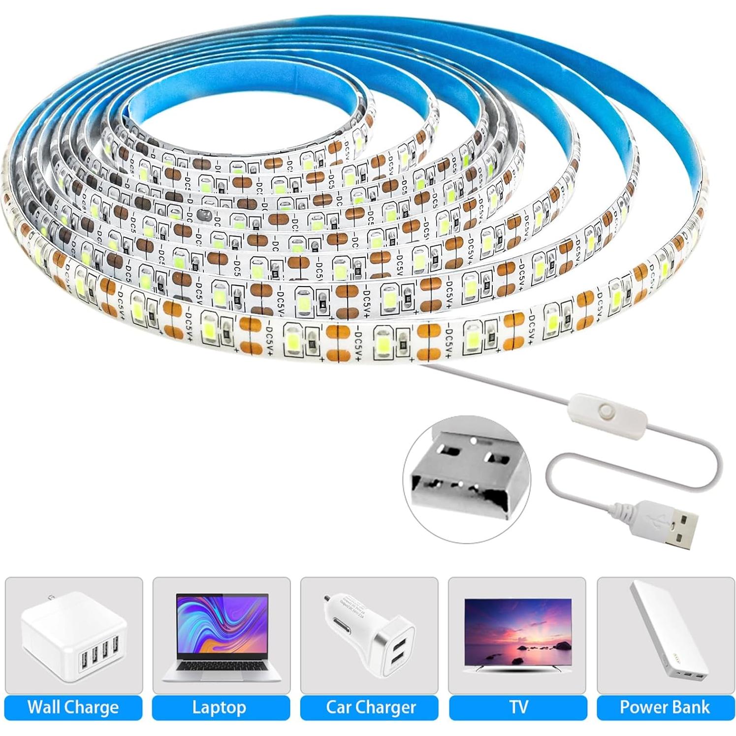 Tira LED blanca 3M Tesfish USB 5V 180 LEDs impermeable