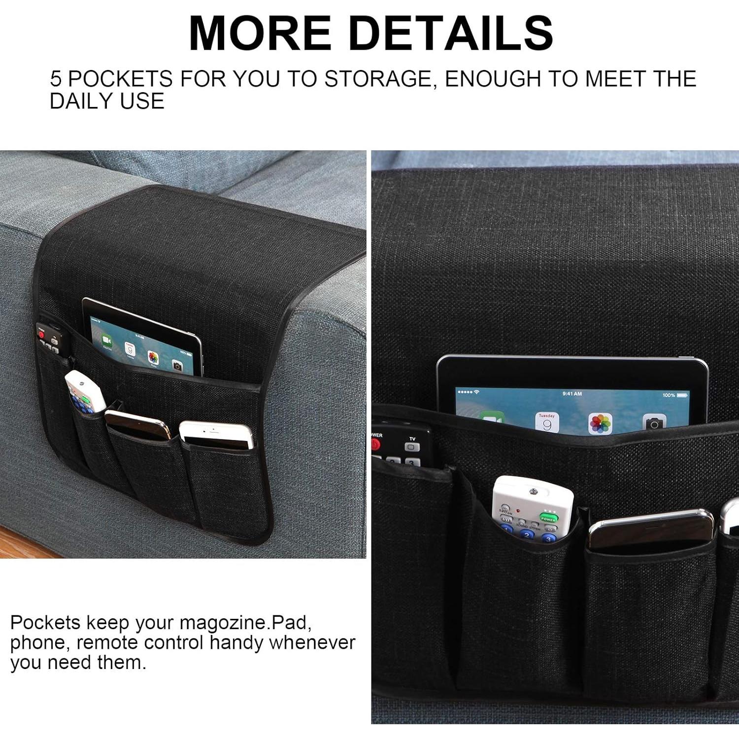 Organizador de Reposabrazos Sofá Sixyotie 5 Bolsillos Negro 33x89 cm