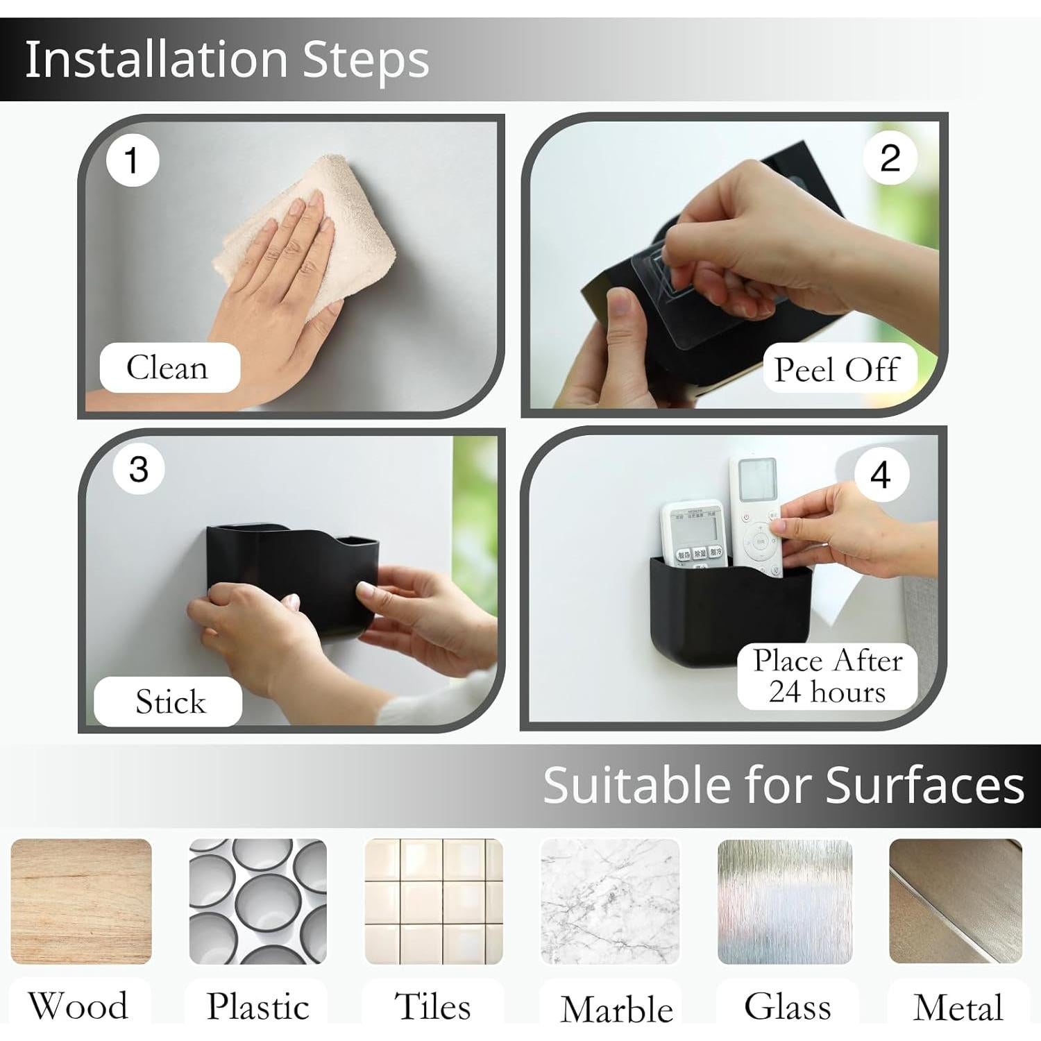 Soporte Adhesivo para Control Remoto de TV LINFIDITE 2 Pack Negro