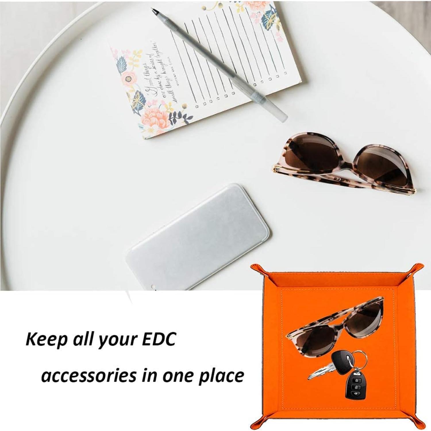 Bandeja de Valet siduater Cuero PU Rosa Piedra 15.2x15.2 cm