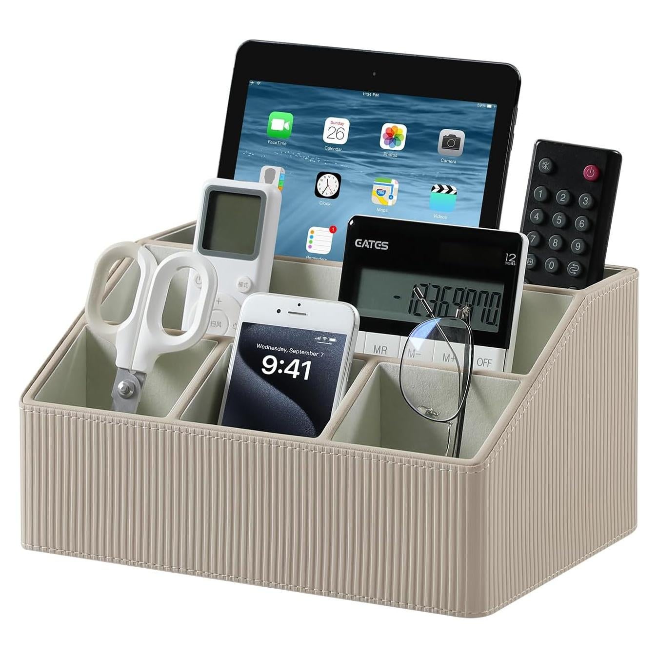 Organizador de Escritorio Cretkhp Beige Rayado 5 Compartimentos