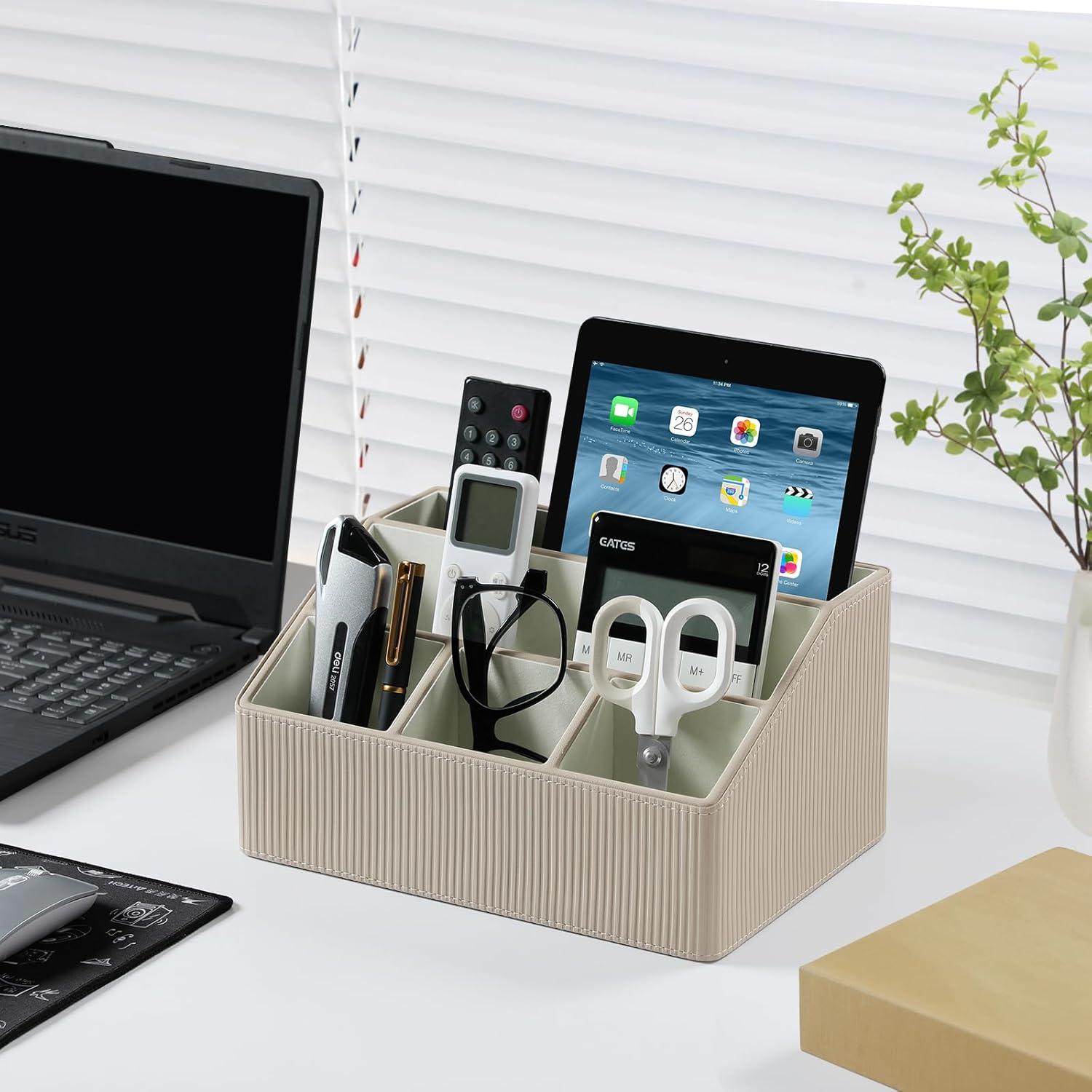 Organizador de Escritorio Cretkhp Beige Rayado 5 Compartimentos