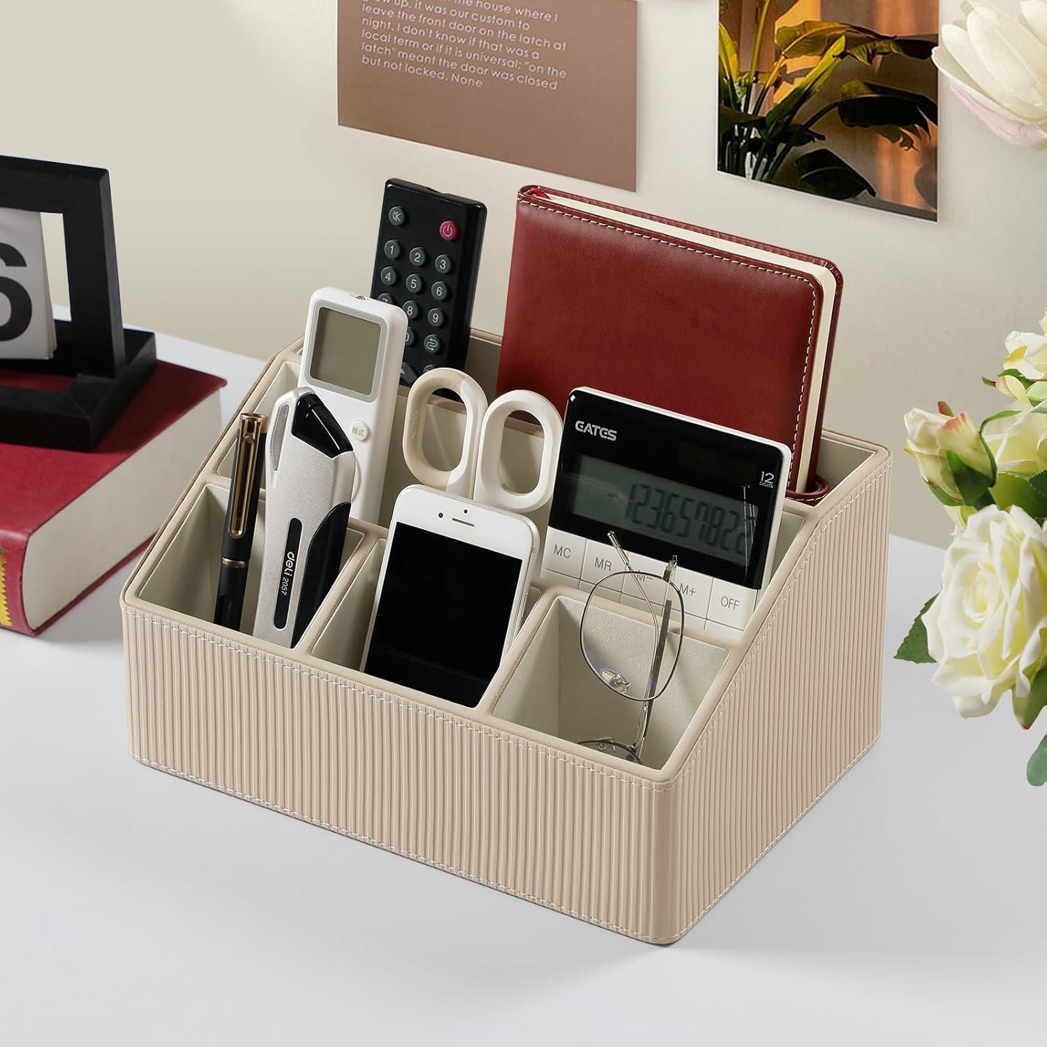 Organizador de Escritorio Cretkhp Beige Rayado 5 Compartimentos