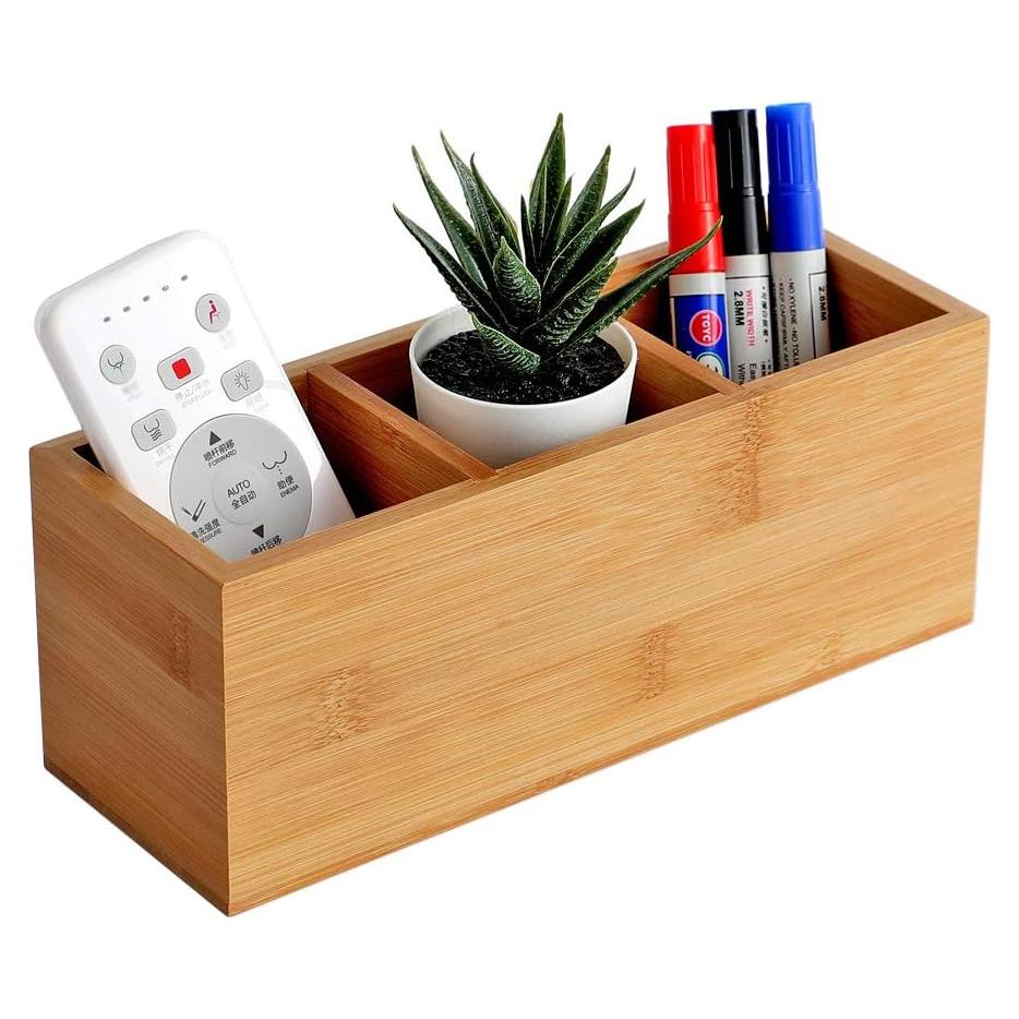 Organizador de Escritorio de Madera de Bambú YOSCO con 3 Compartimentos